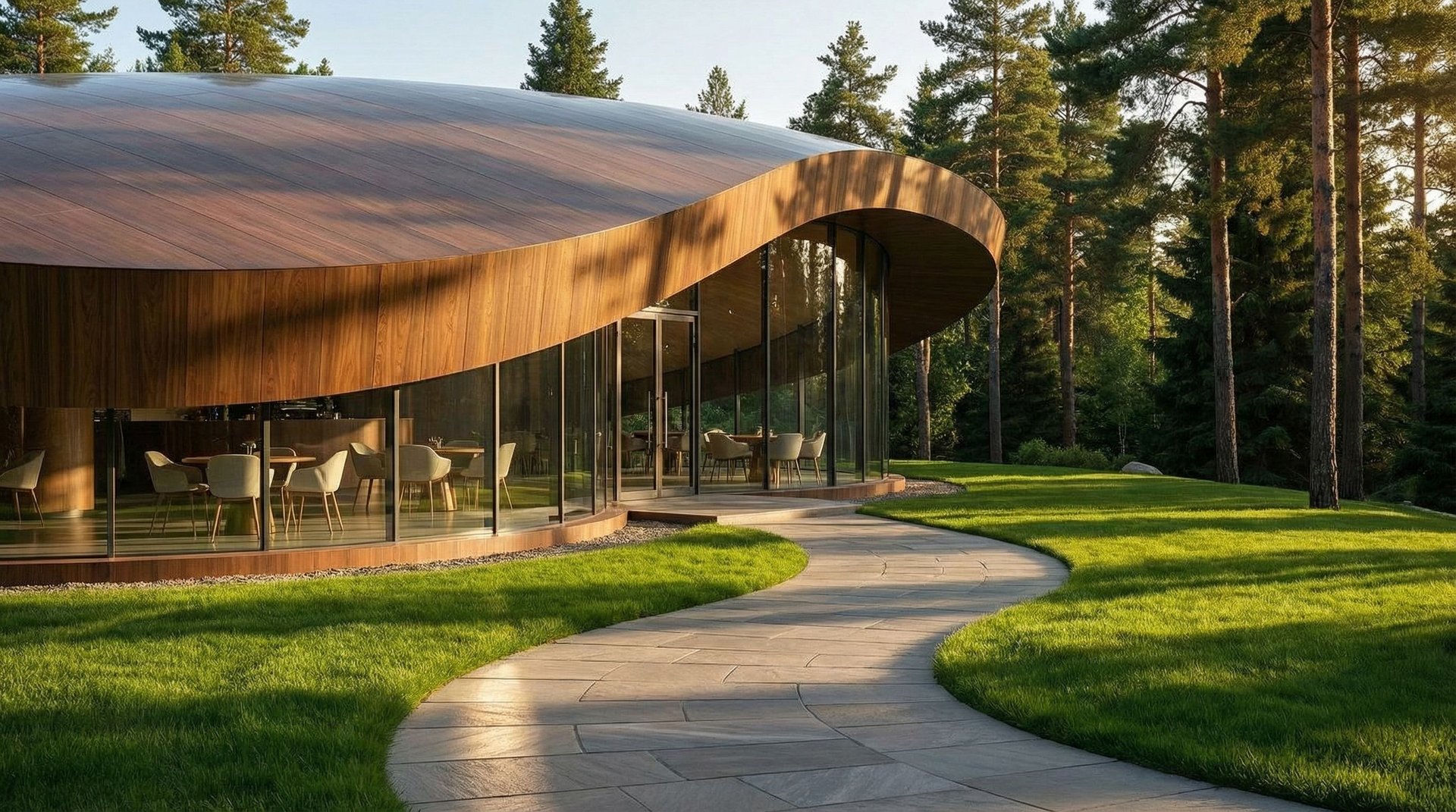 green trees in glass building
