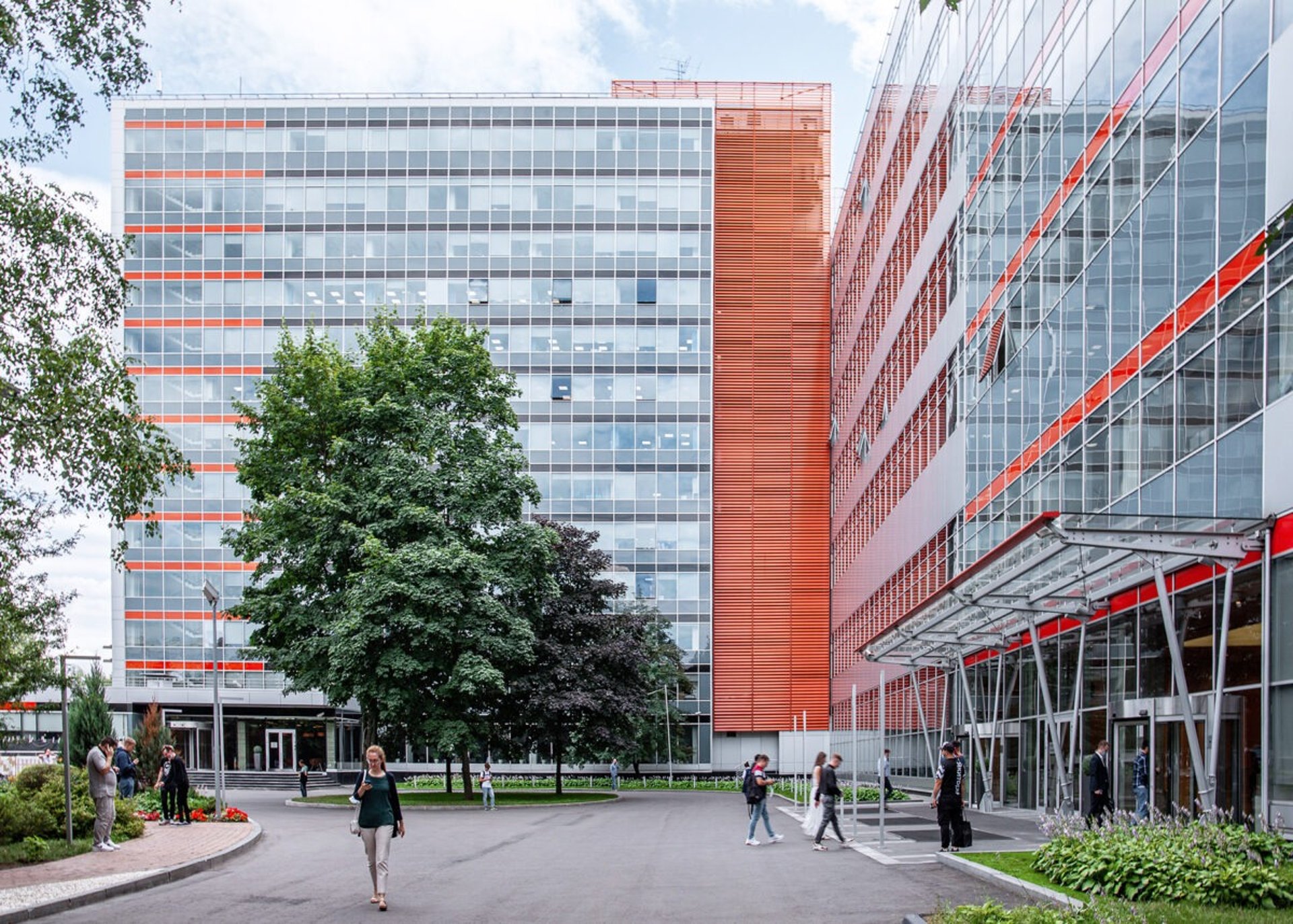 green trees in glass building