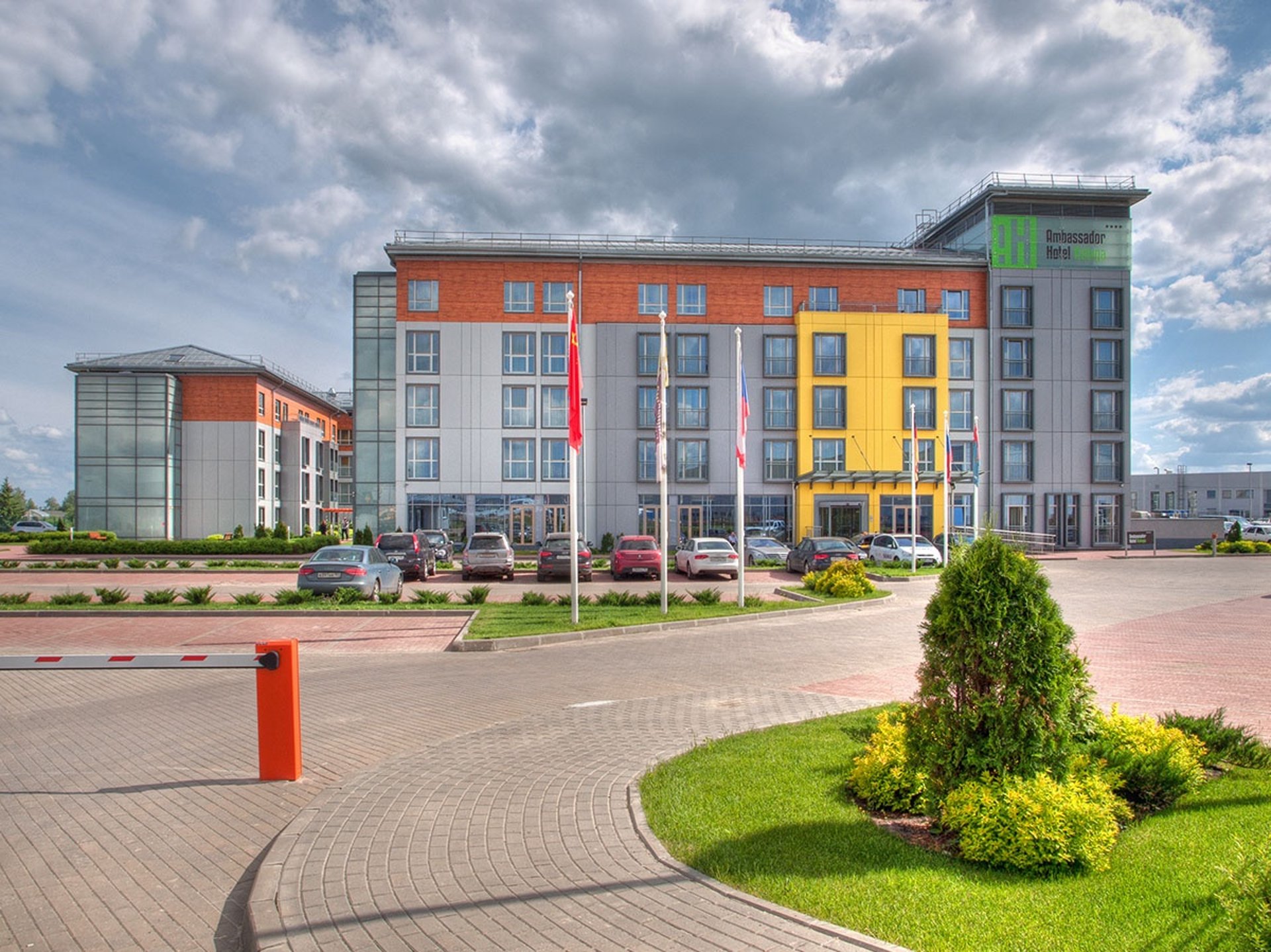 green trees in glass building