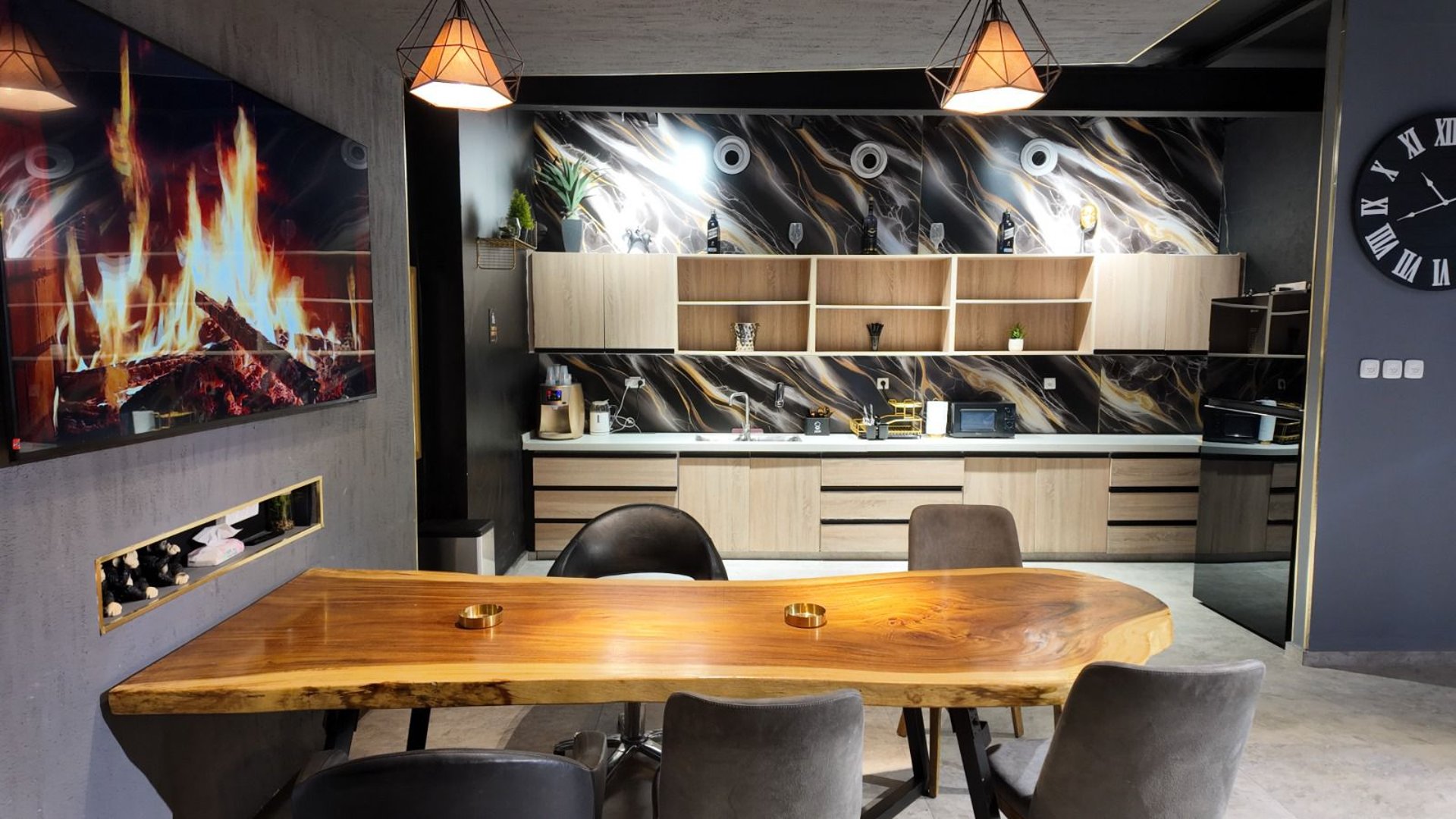 Golden ribbons flowing on a dark background.