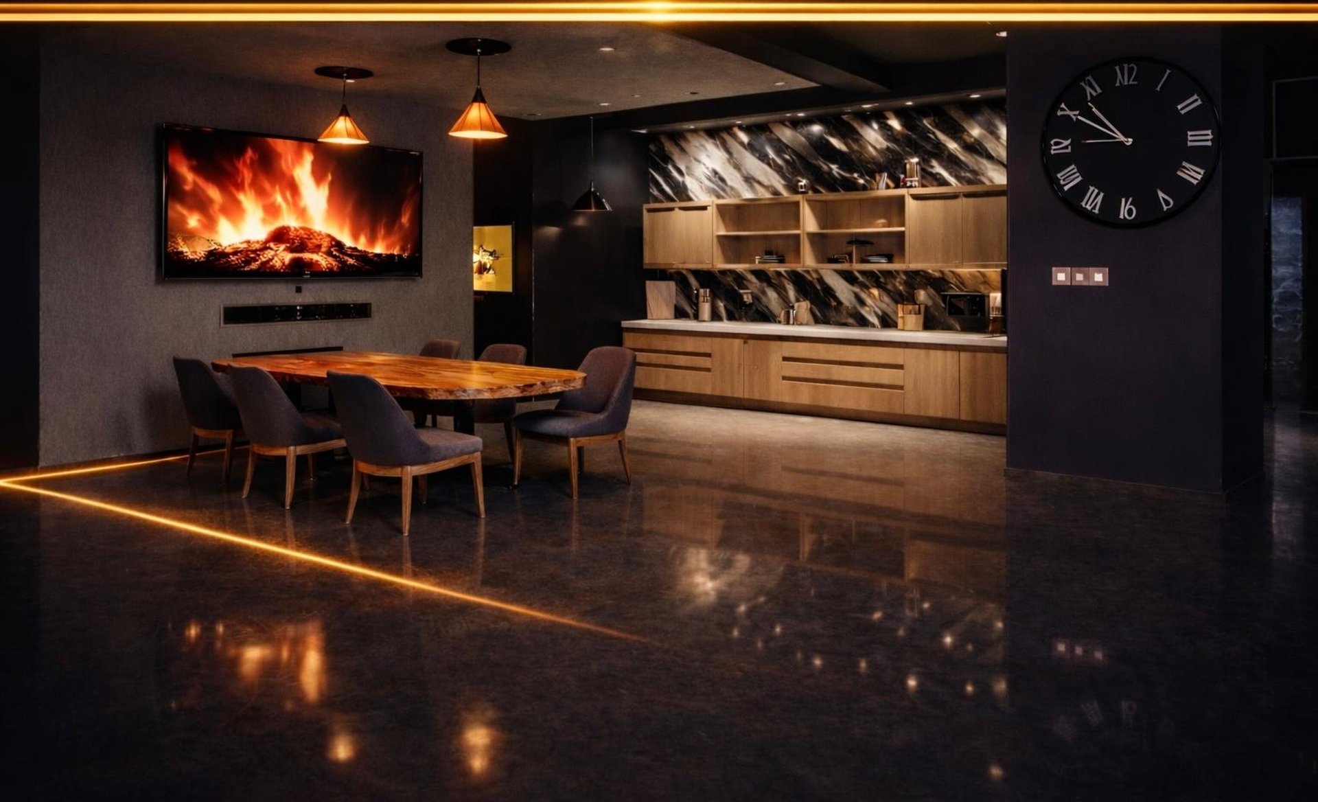 Golden ribbons flowing on a dark background.