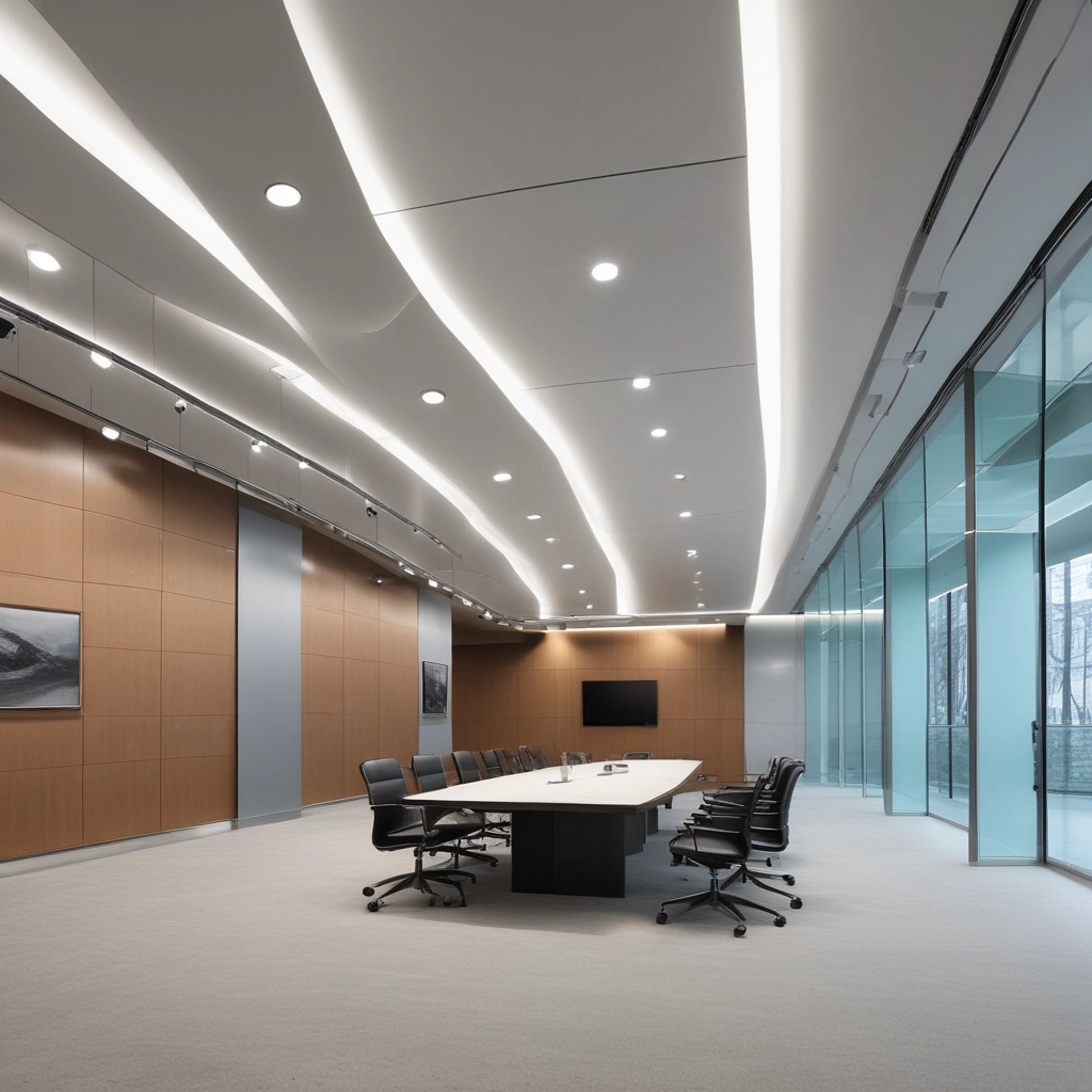 an abstract photo of a curved building with a blue sky in the background