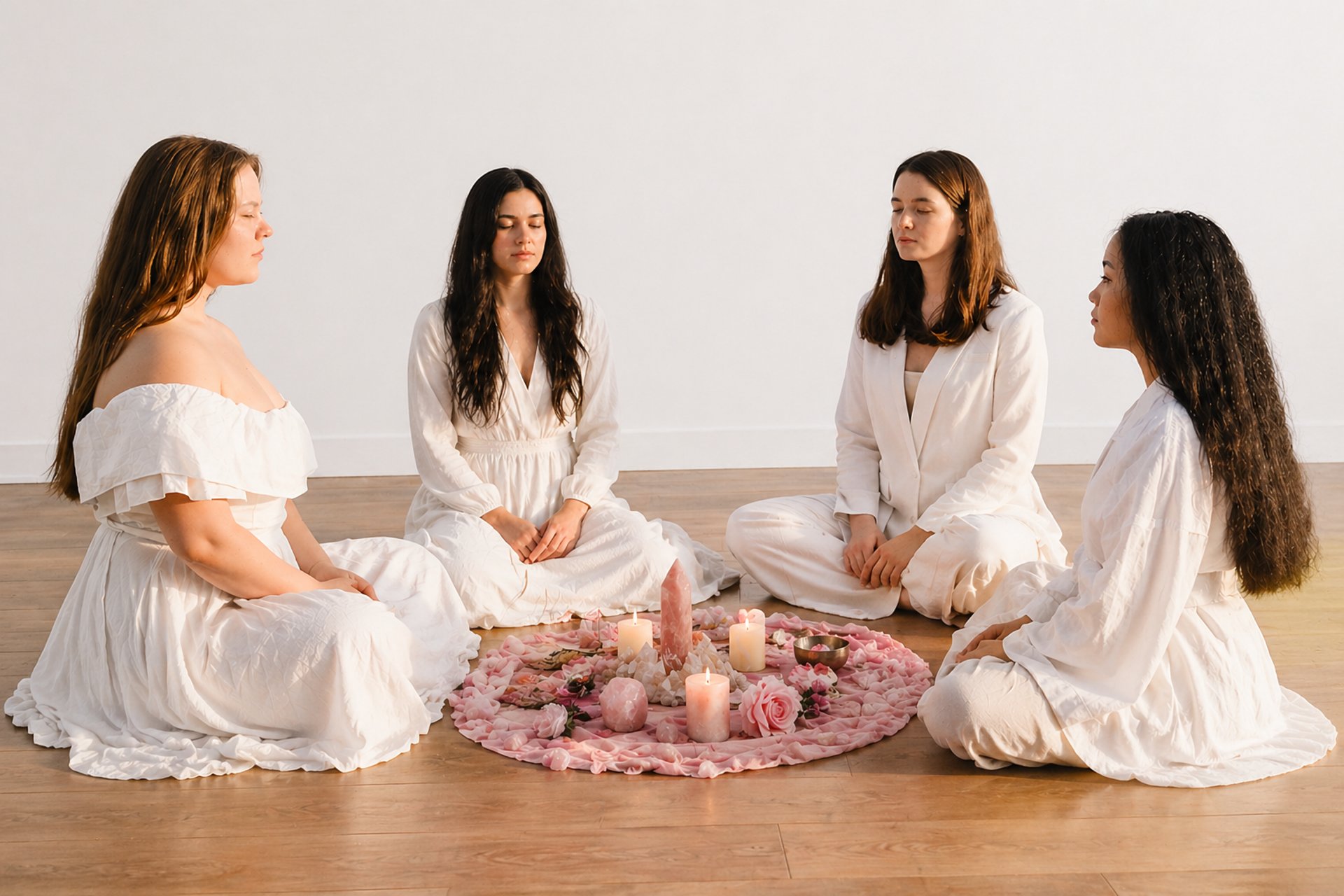 a group of women sitting around each other