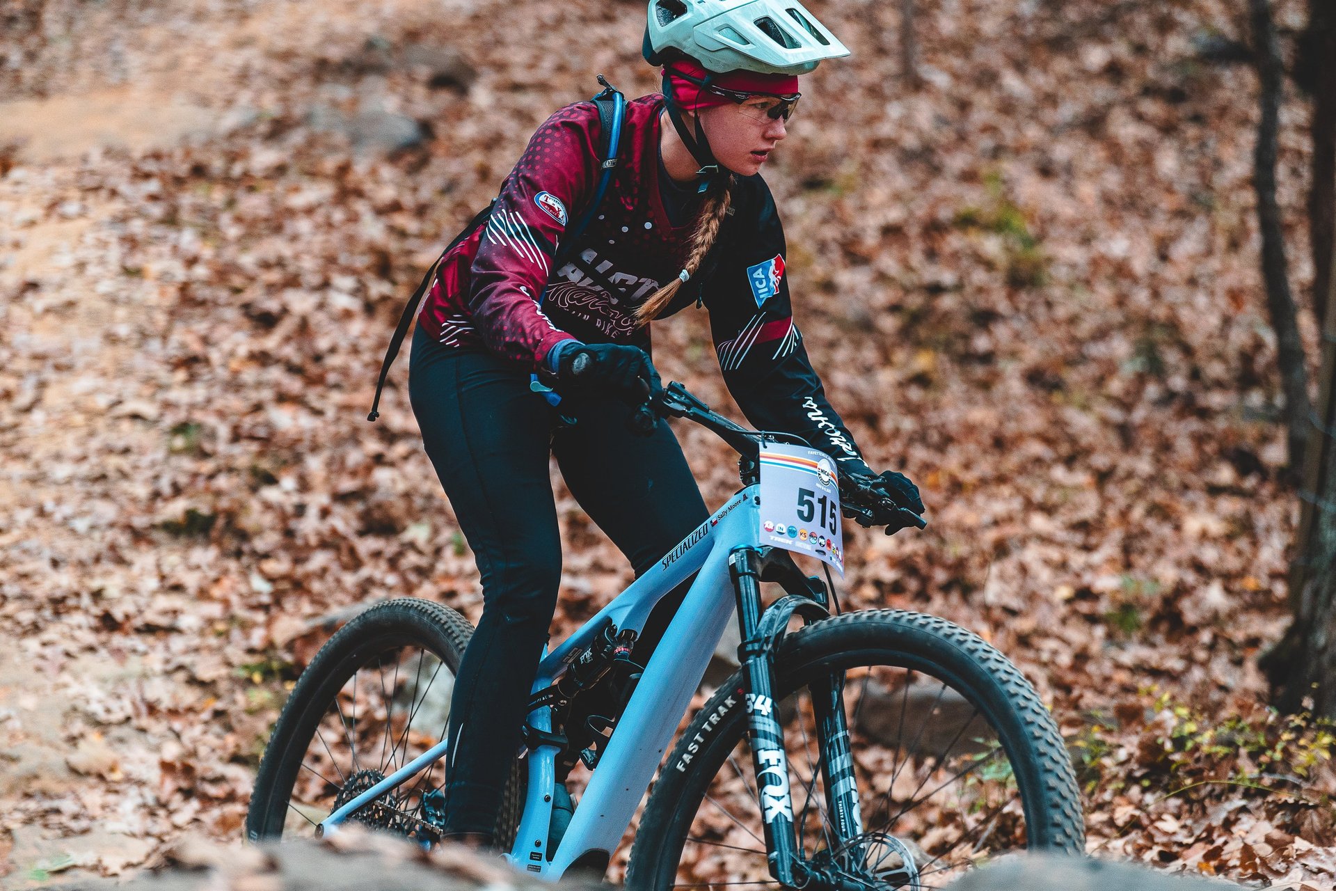 woman mountain biking