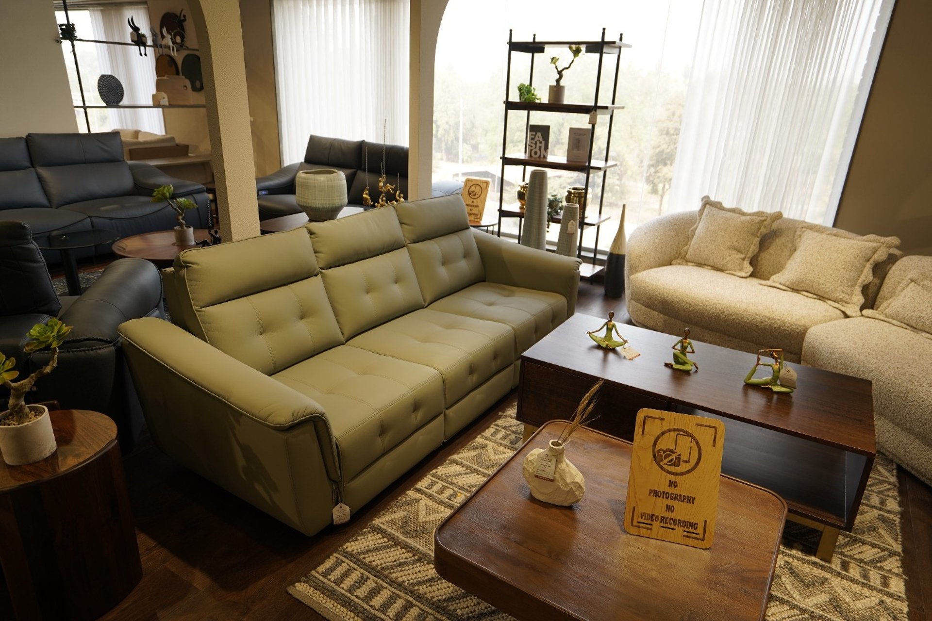 brown leather 3-seat sofa