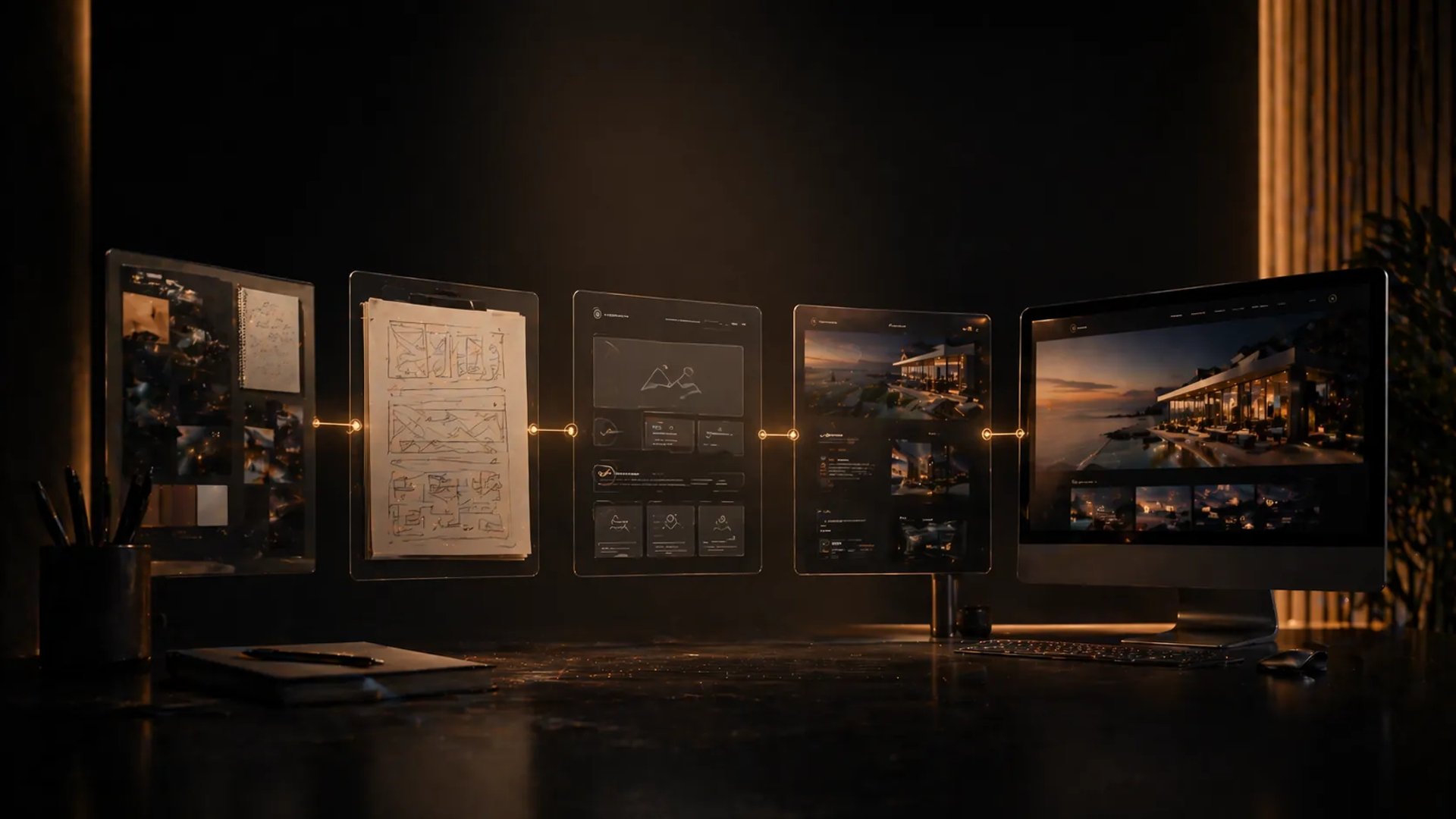 MacBook Pro on table beside white iMac and Magic Mouse