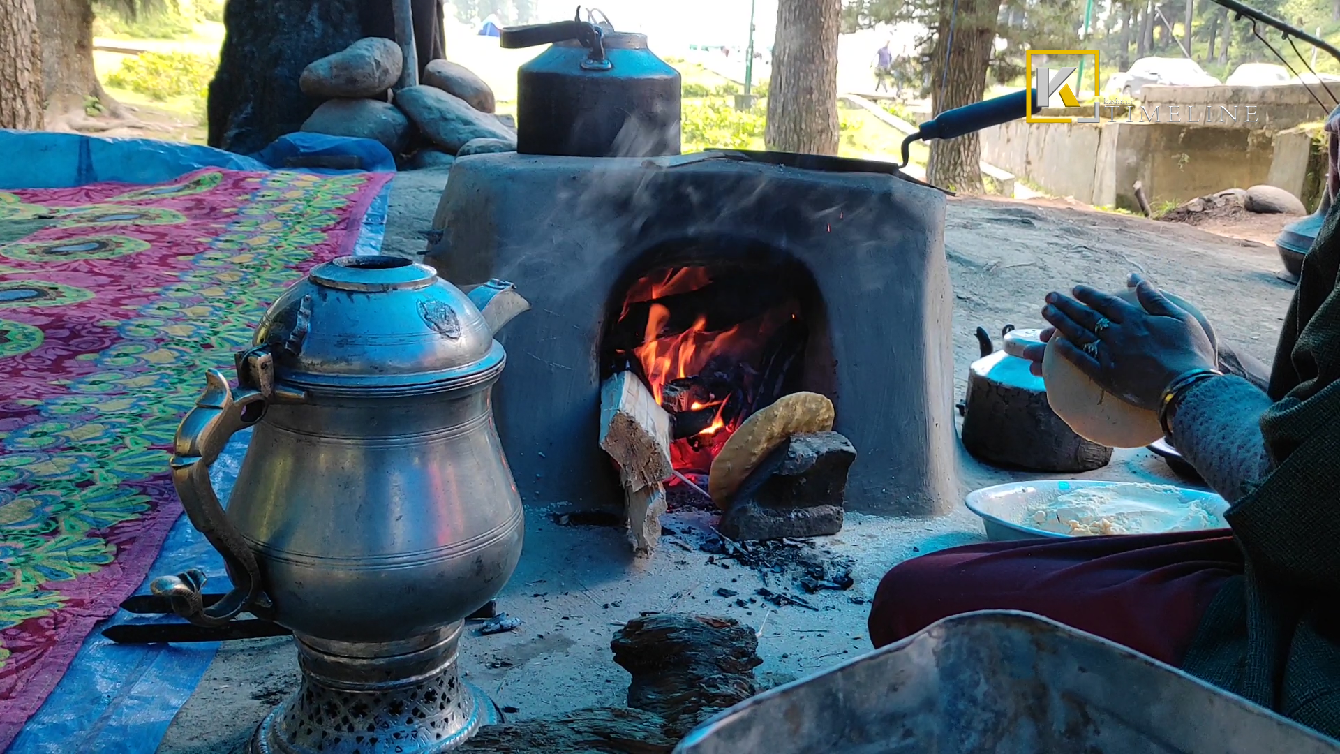 a group of people standing around a market