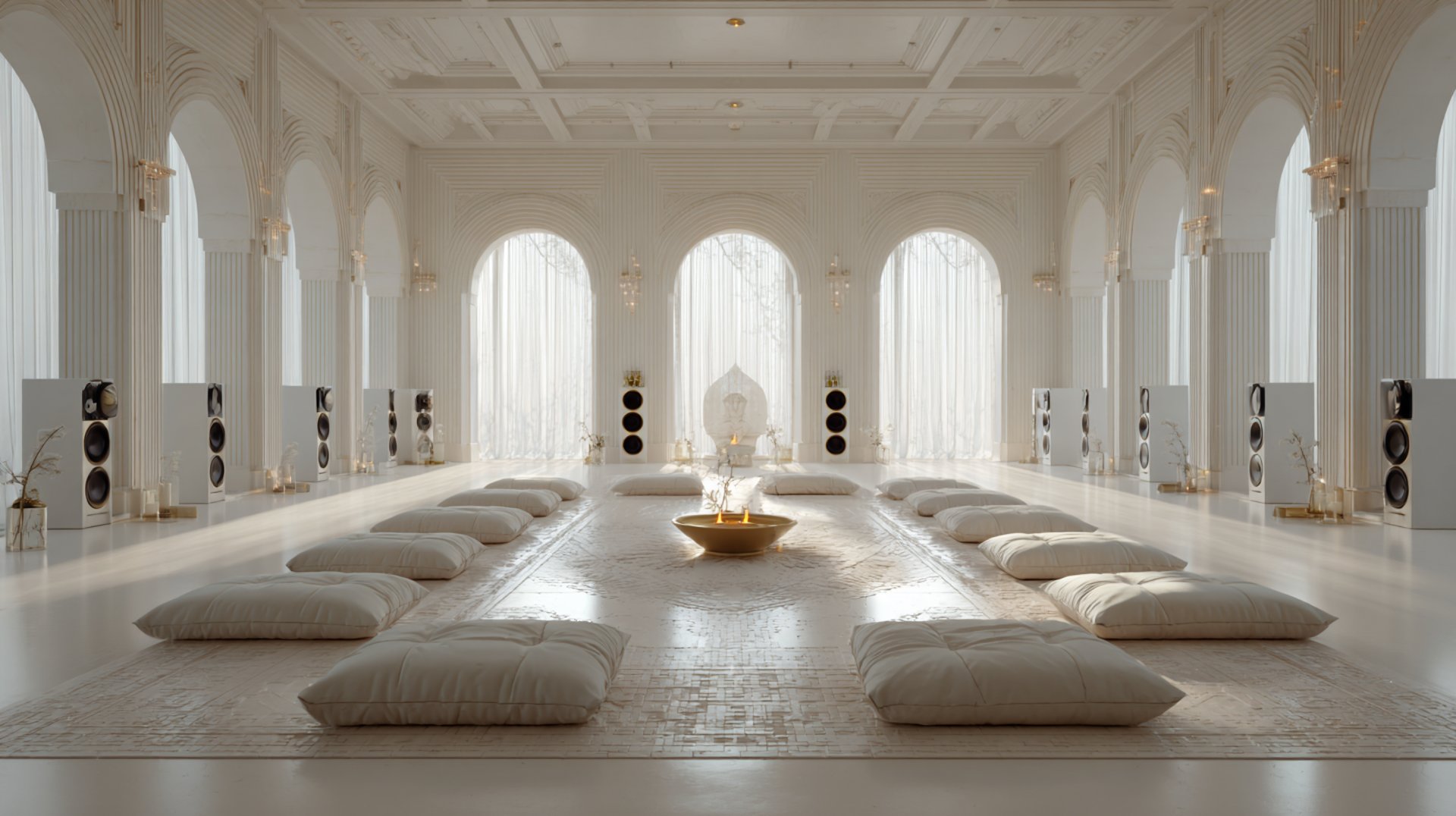 an abstract photo of a curved building with a blue sky in the background