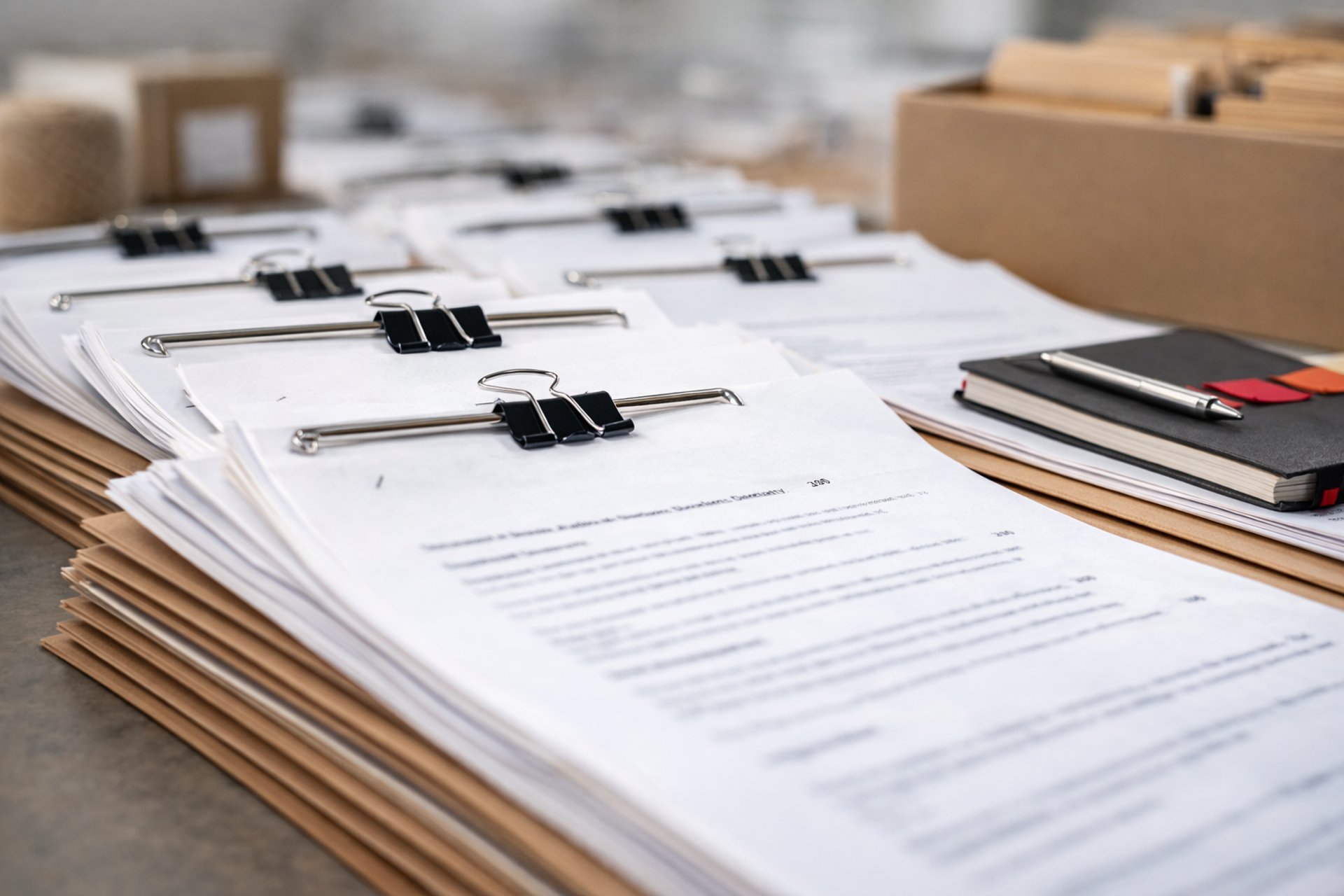 a table with a bunch of papers on it