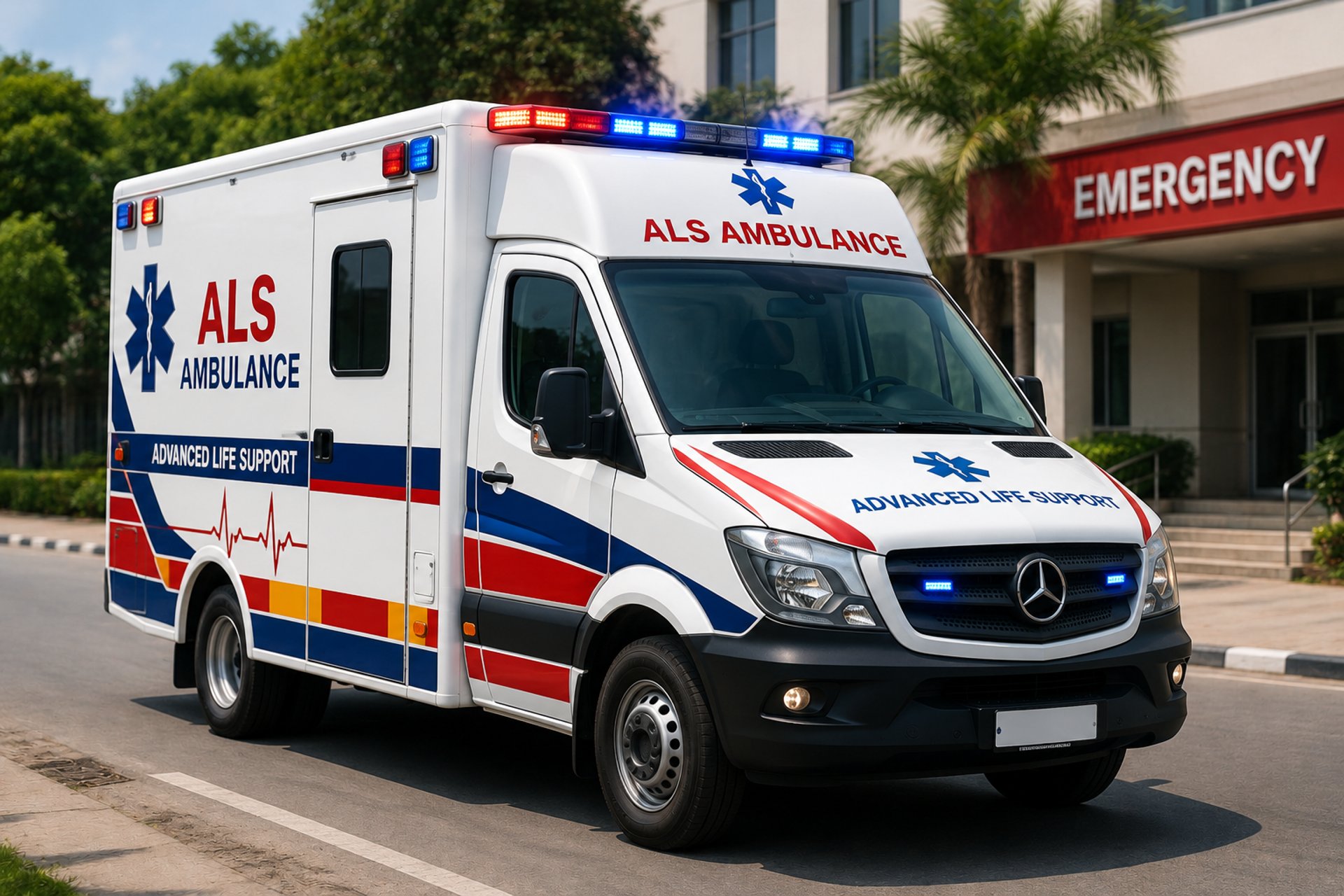 a man standing next to an ambulance parked on the side of a road