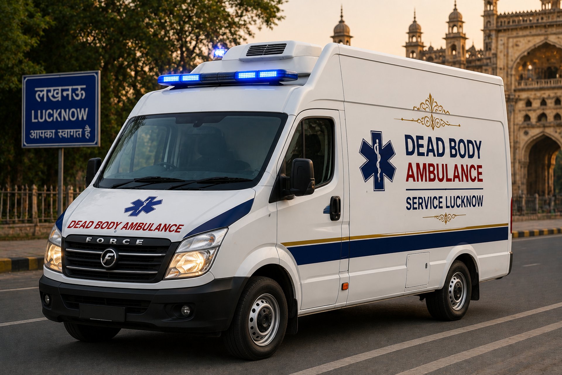 a man standing next to an ambulance parked on the side of a road