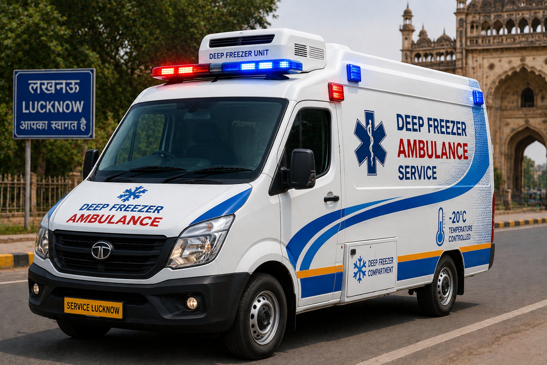 a man standing next to an ambulance parked on the side of a road