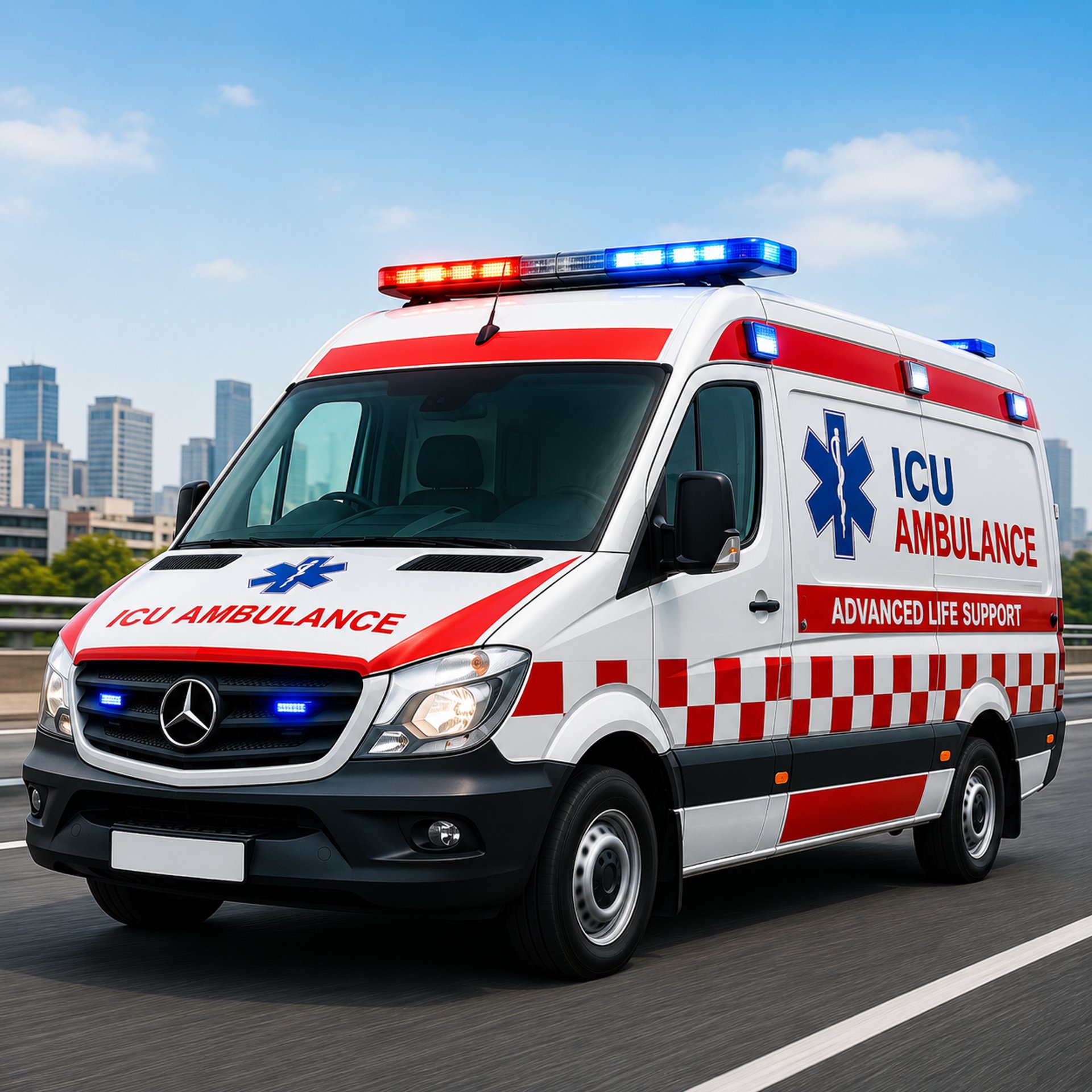 a man standing next to an ambulance parked on the side of a road