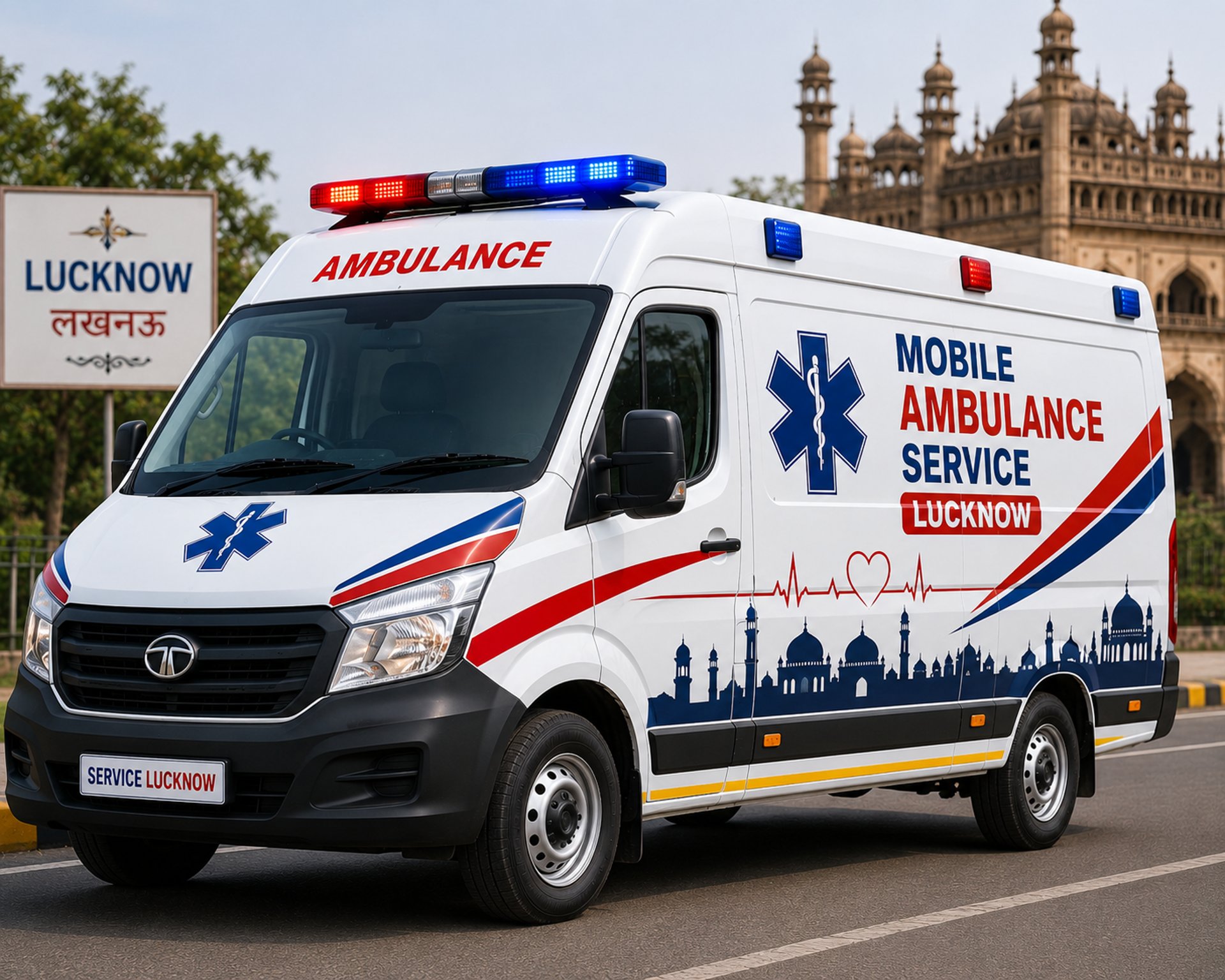 a man standing next to an ambulance parked on the side of a road