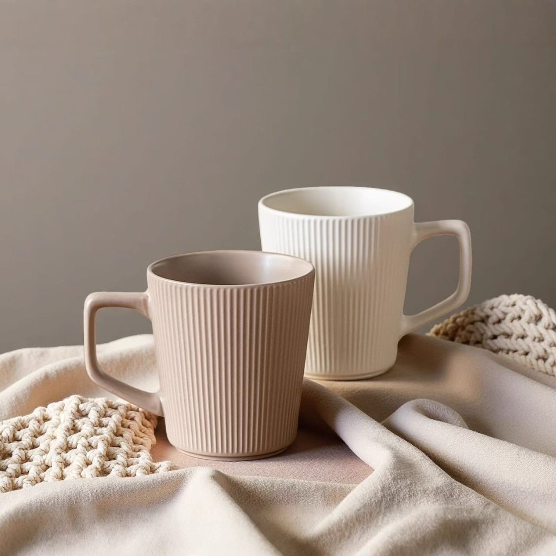 Rows of ceramic cups and bowls upside down