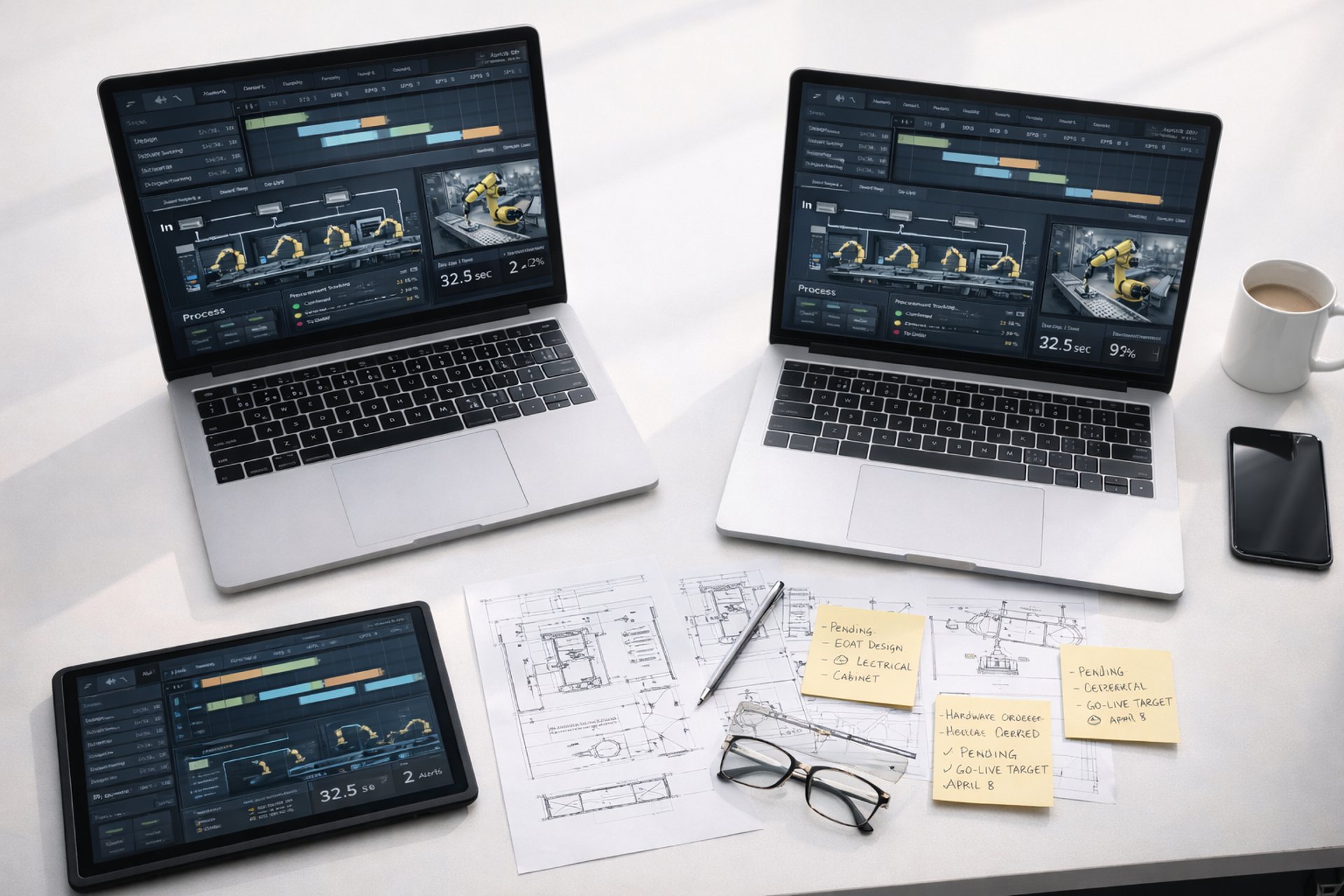 a factory filled with lots of orange machines