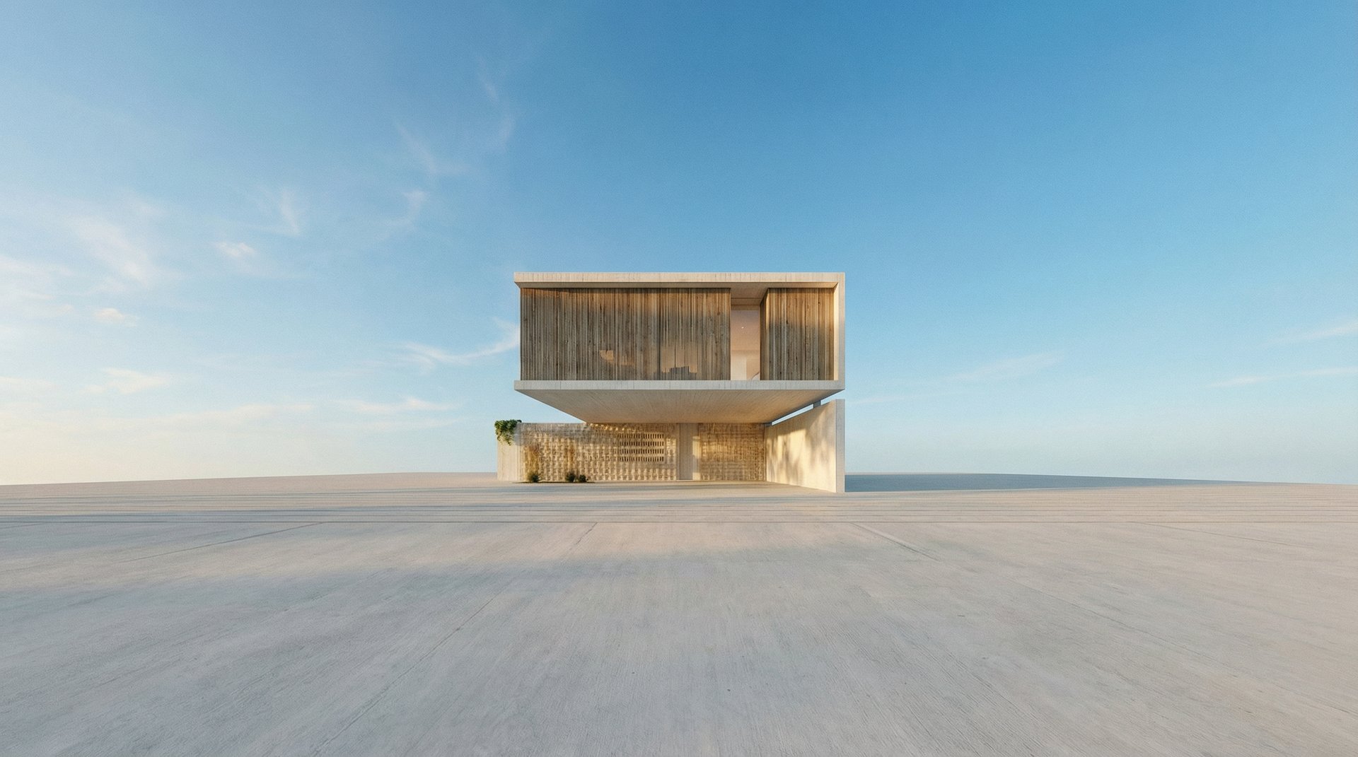an abstract photo of a curved building with a blue sky in the background