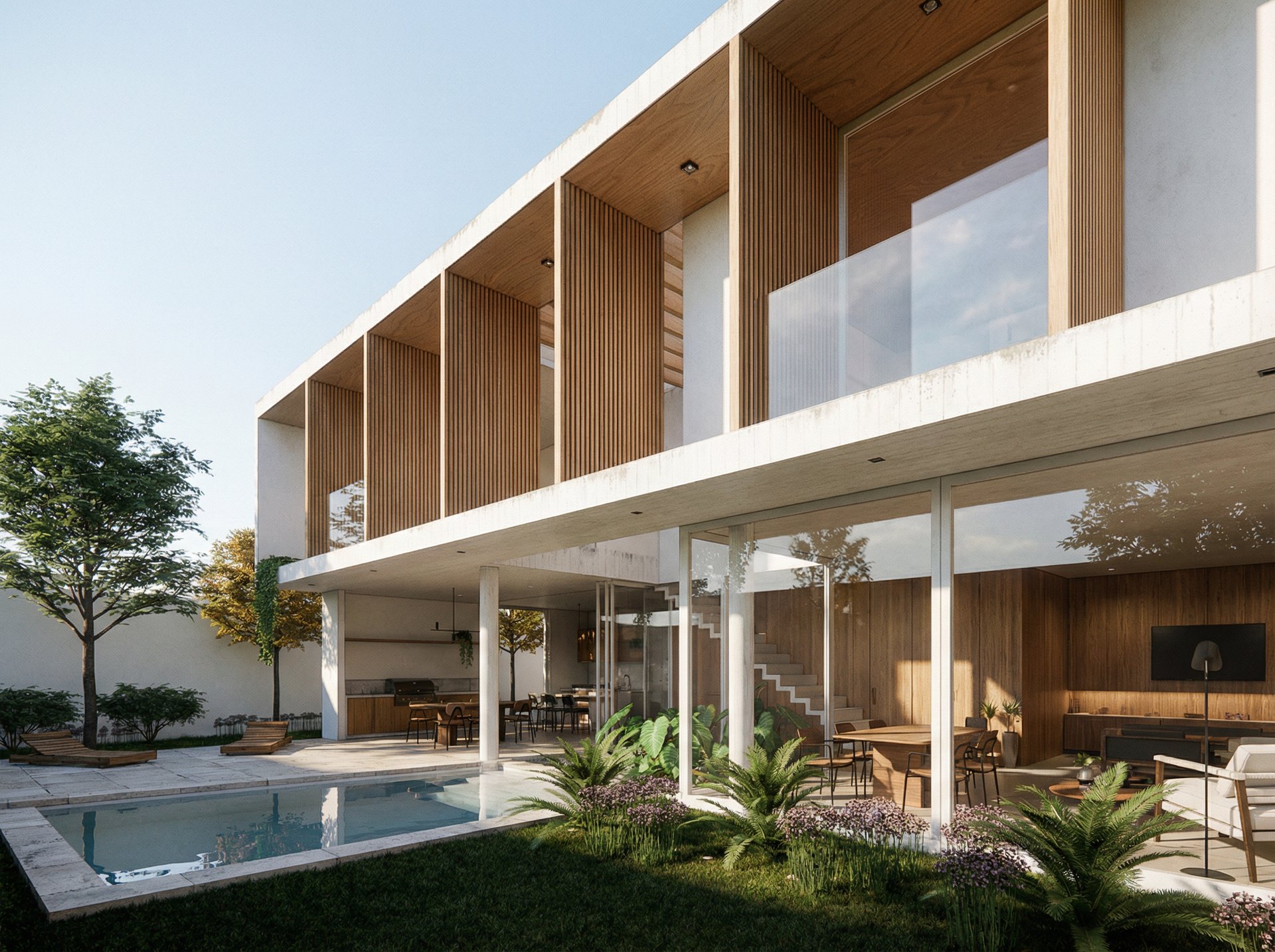an abstract photo of a curved building with a blue sky in the background