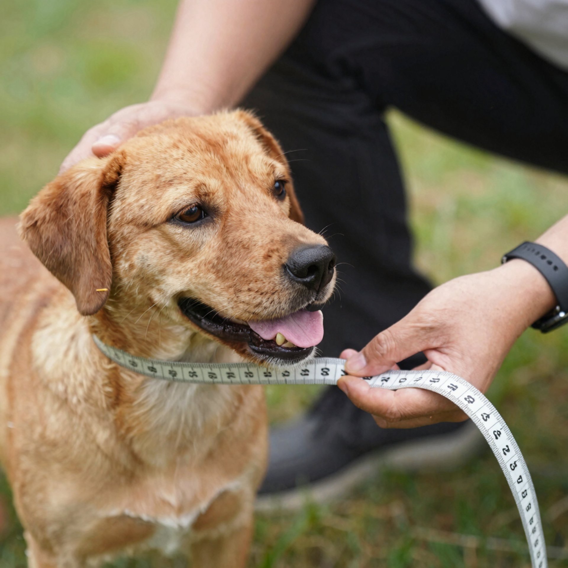 humano tomando medidas a un perro 