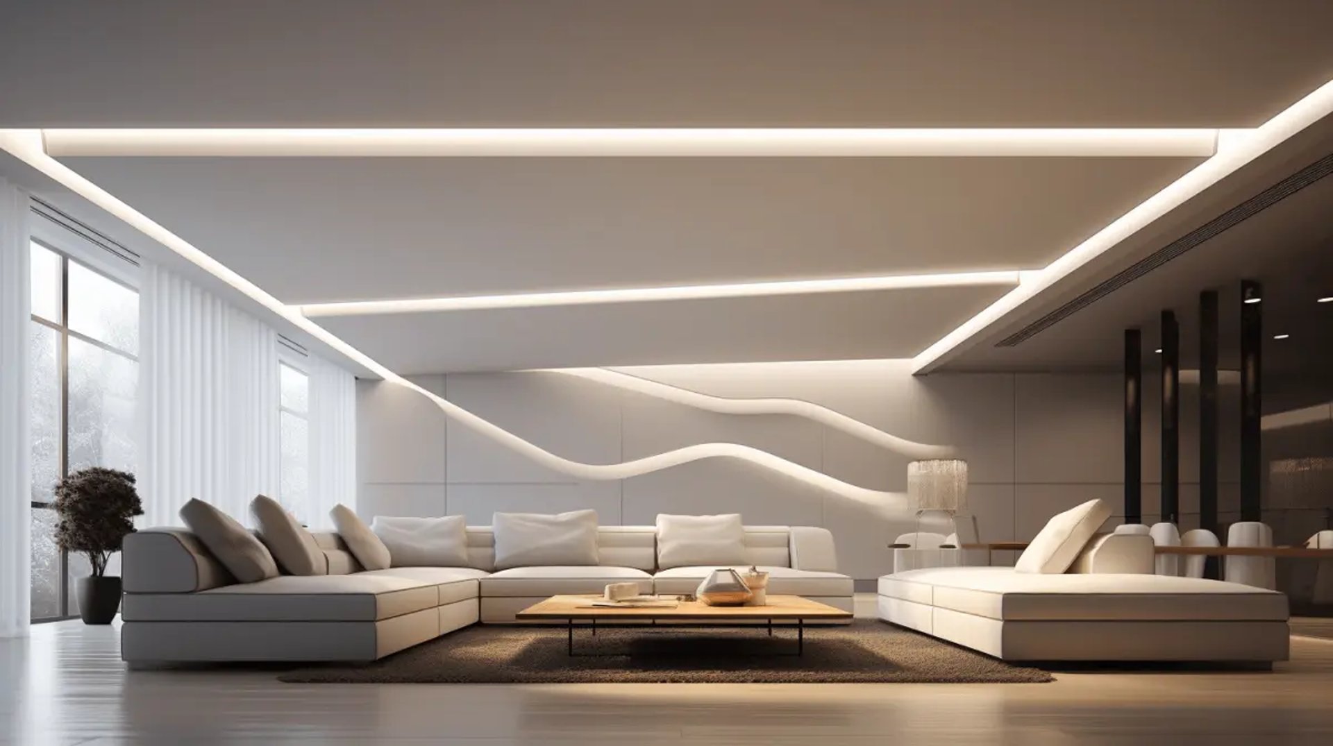 an abstract photo of a curved building with a blue sky in the background