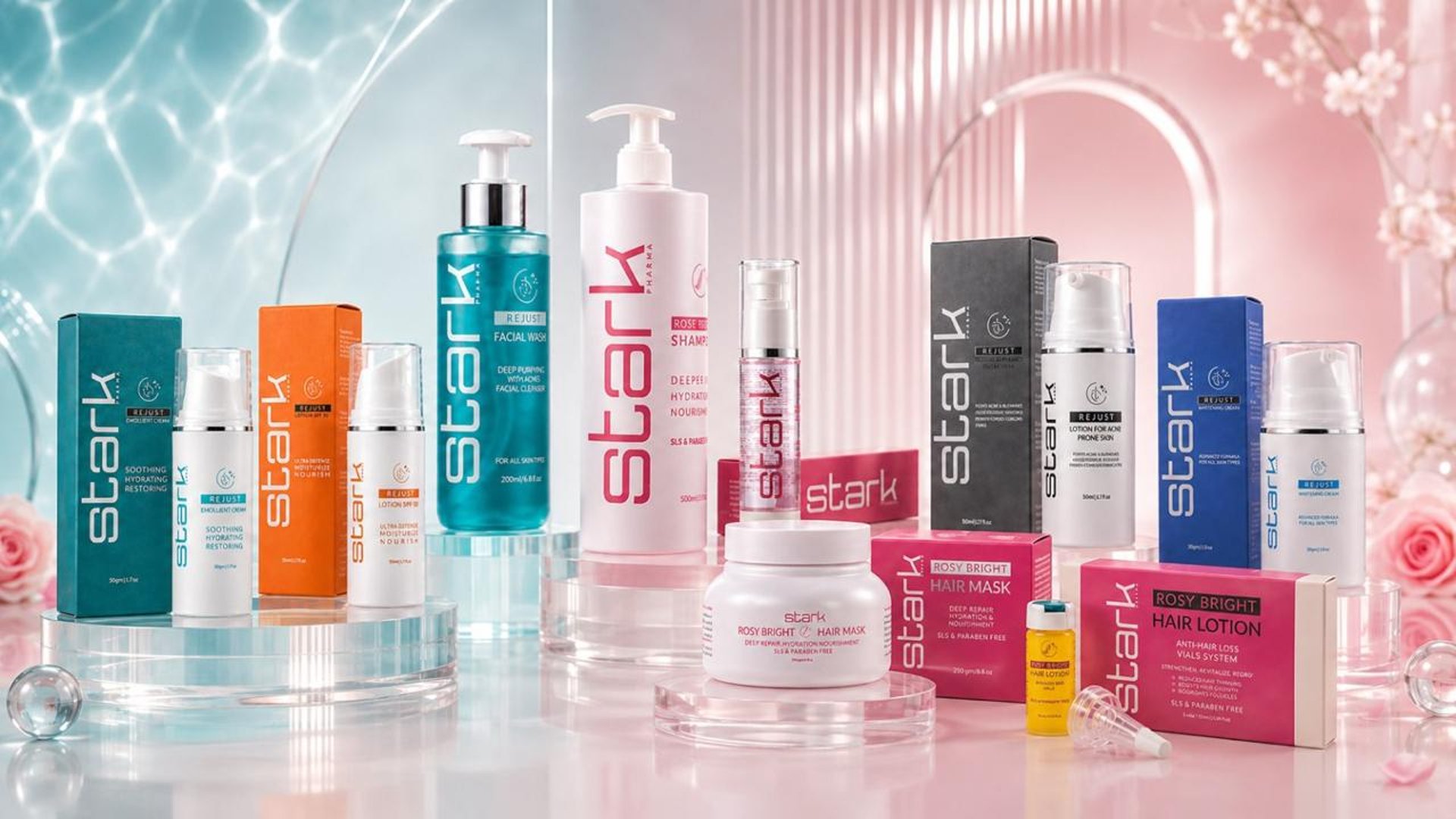 nice girl holding a collection of haircare products