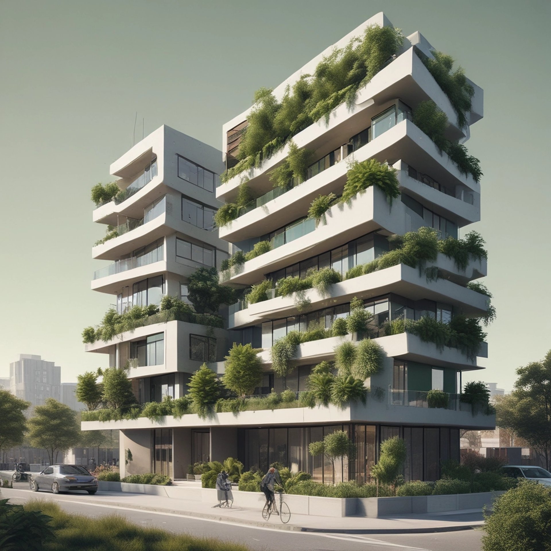 an abstract photo of a curved building with a blue sky in the background