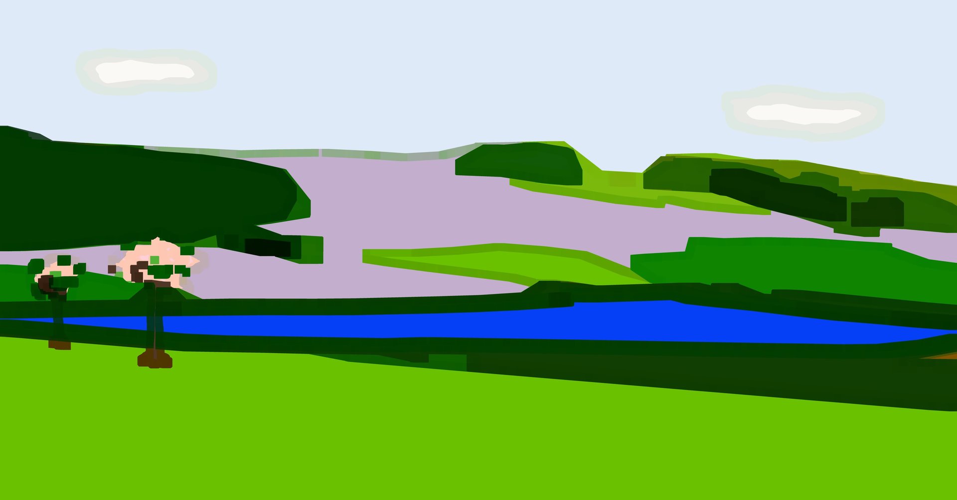 a painting of a man standing in a field