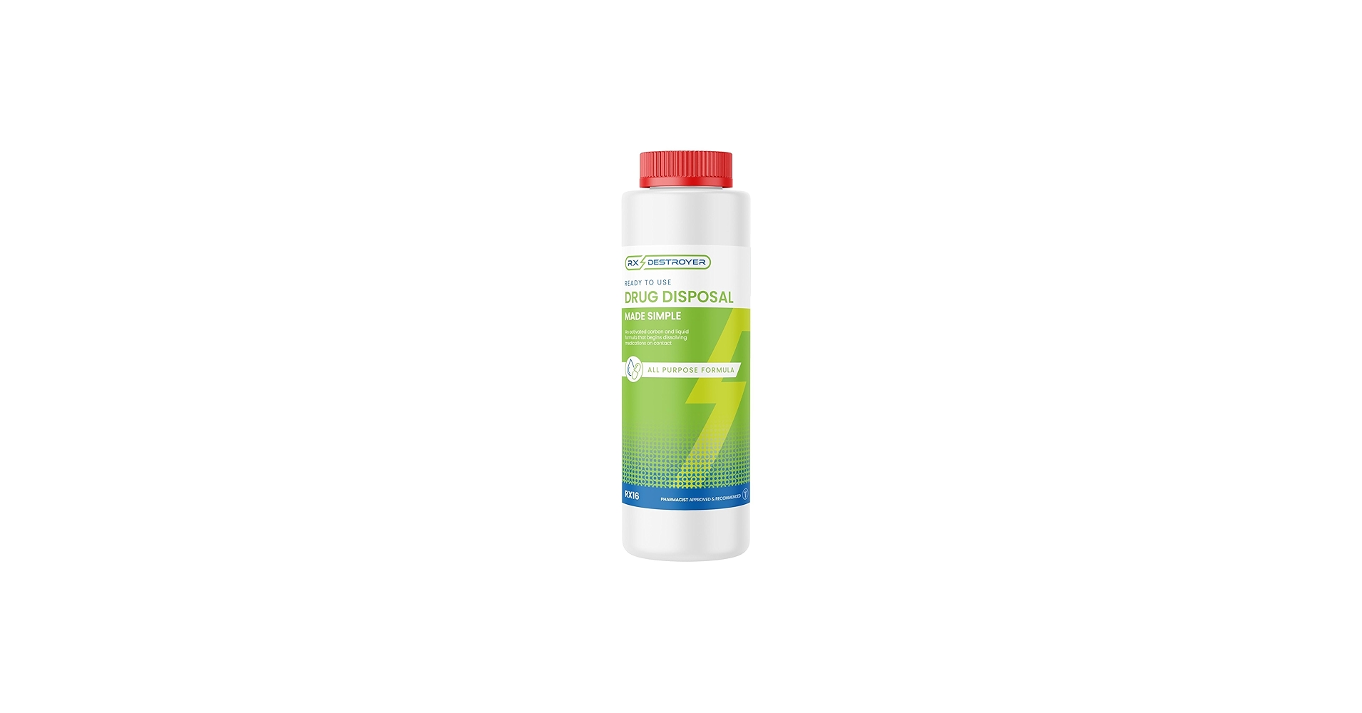 RX Destroyer drug disposal bottle for safe and eco-friendly medication neutralisation.