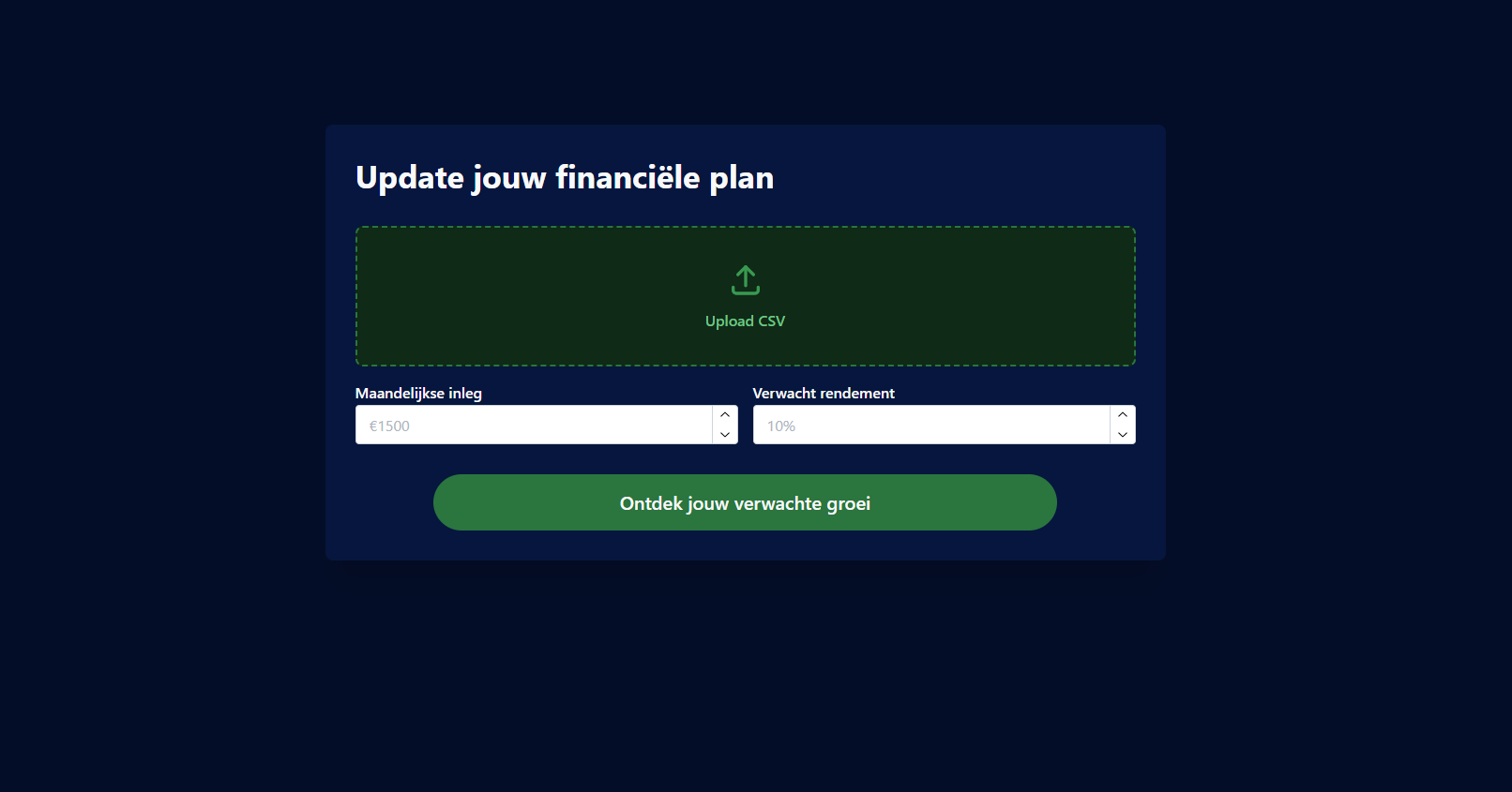 Update your financial plan tool with CSV upload, monthly deposit, and return rate fields.