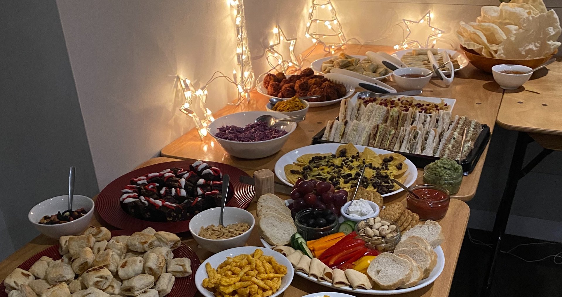 a table of vegan buffet food served at the ark northampton at christmas