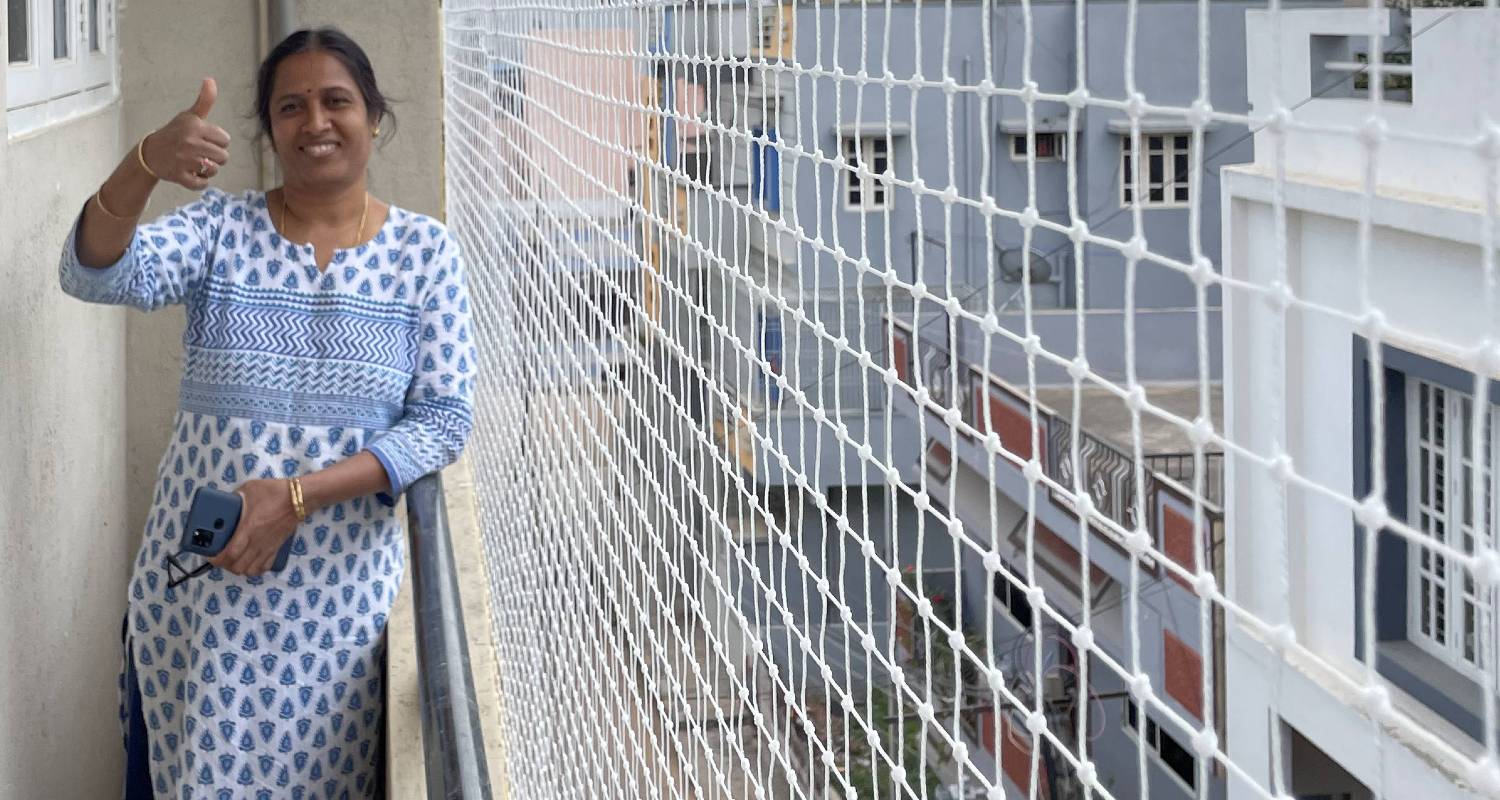 satisfied customer by arjilli safety nets installing balcony safety nets