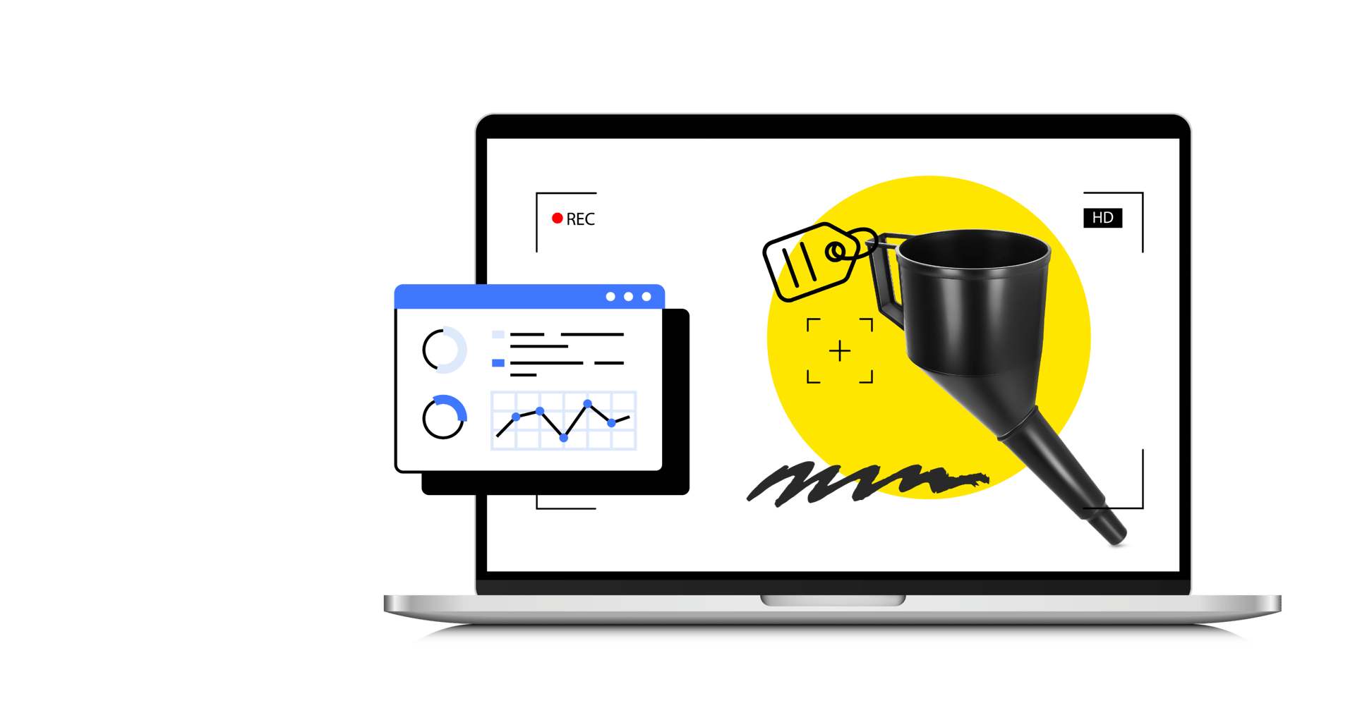 A laptop displaying marketing sales funnel analytics and data tracking dashboard for lead conversion.
