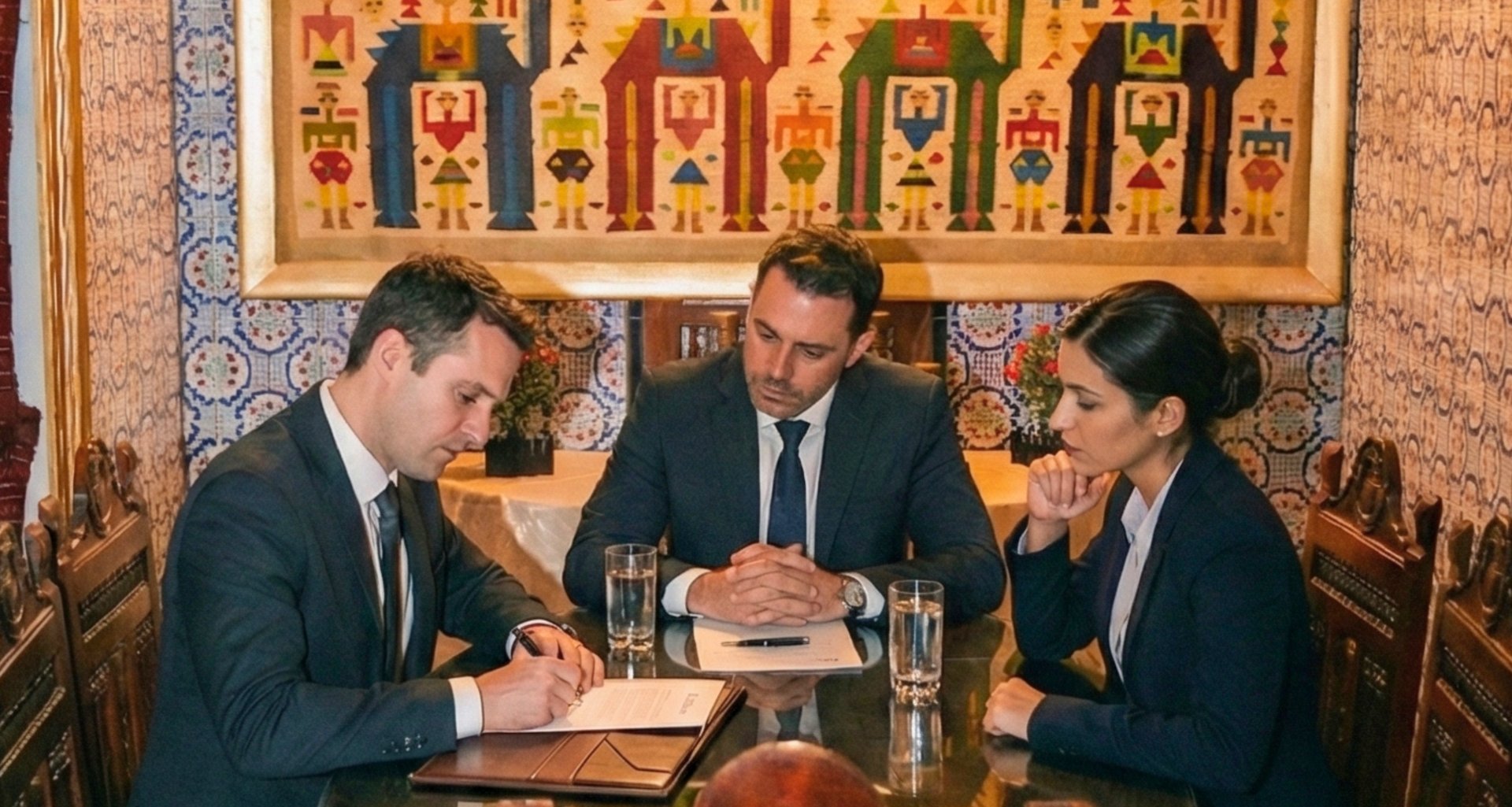 Comité de direction réuni dans un salon privé pour un dîner d'affaires Tunis discret et productif.