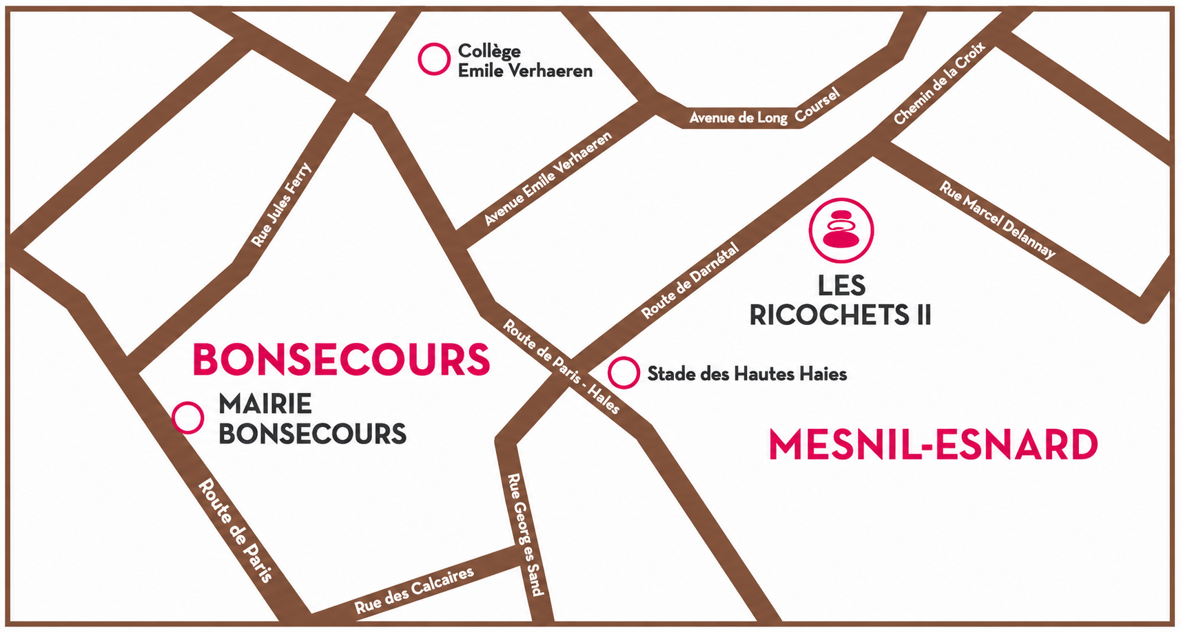 Plan de localisation de la Résidence Les Ricochets II au Mesnil-Esnard à proximité de Bonsecours, de