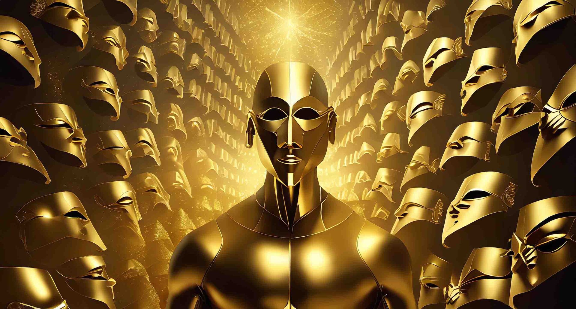 máscara dorada rodeada de otras máscaras