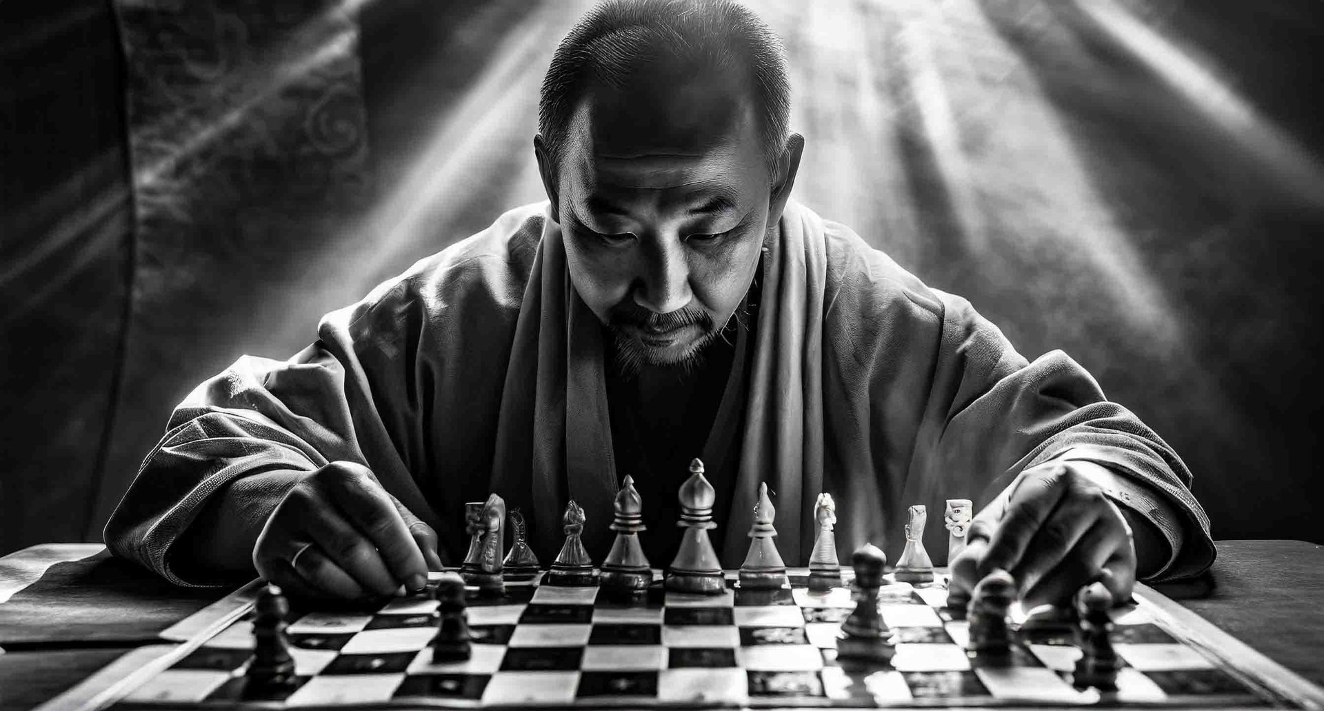 man plays chess very concentrated