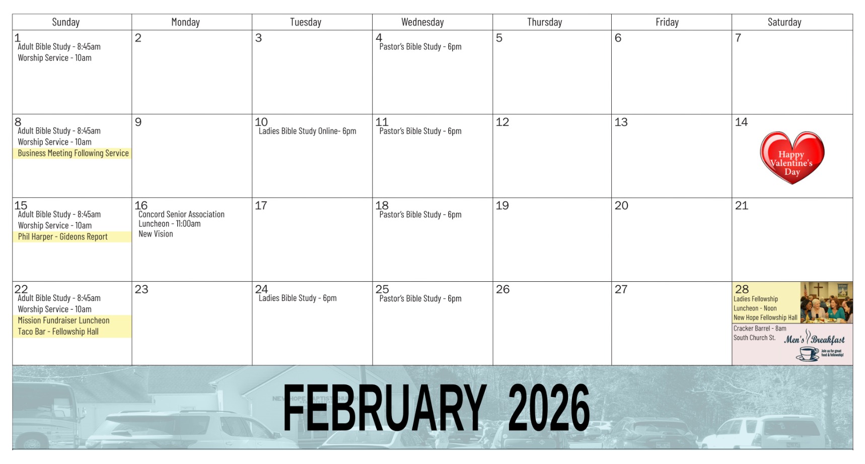 February 2026 Calendar of Events