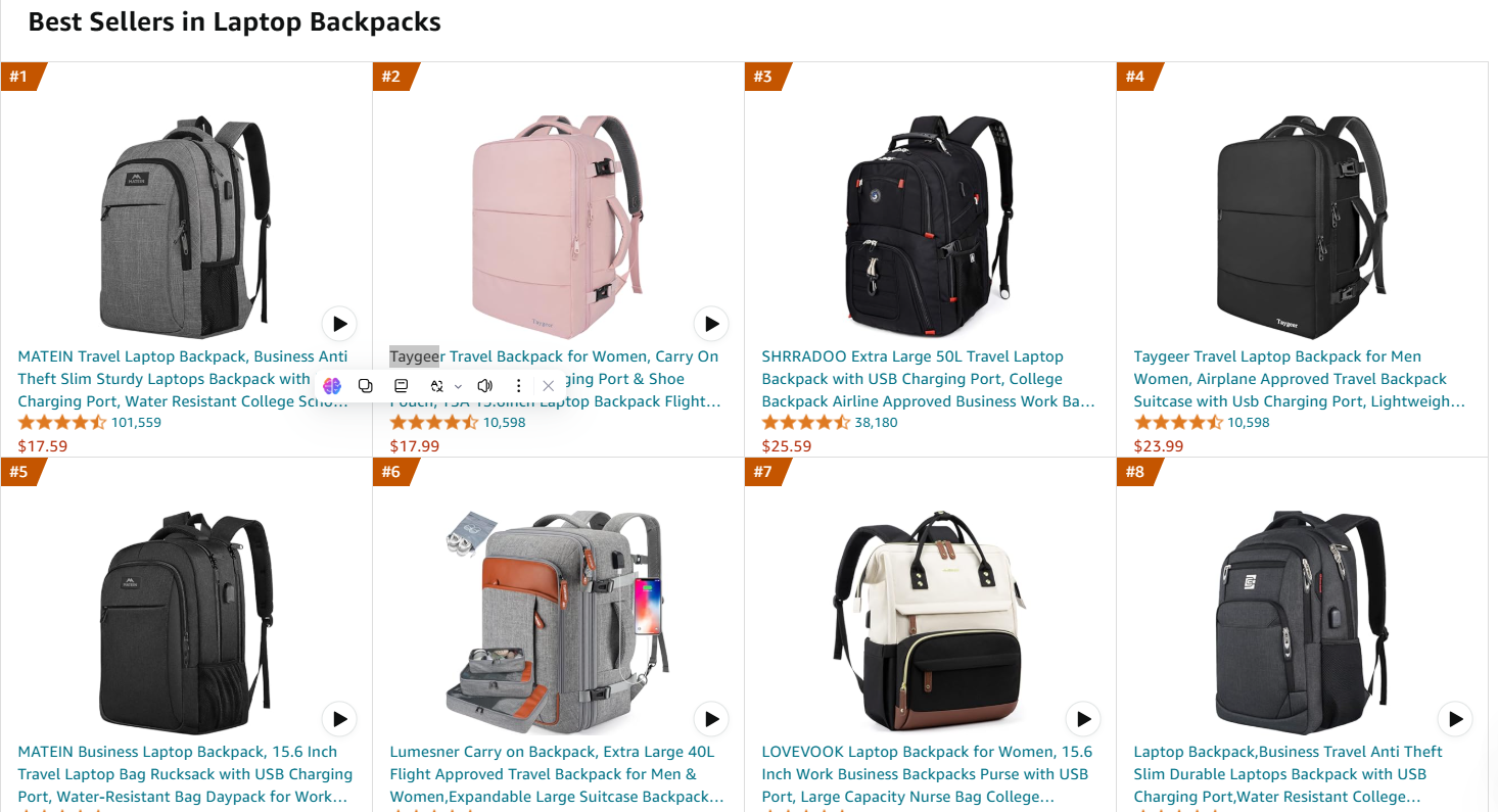 the best selling backpacks on amazon