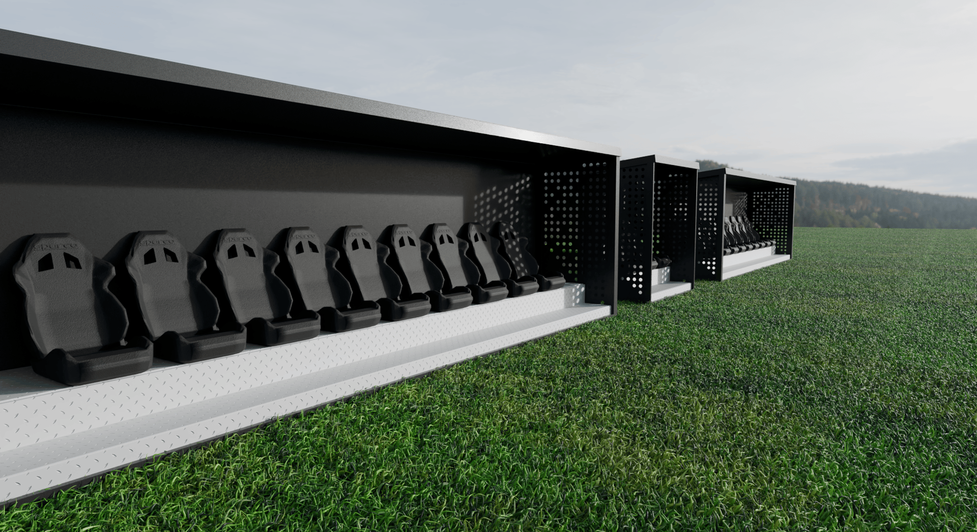 Módulos prefabricados para eventos con gradas y asientos integrados al aire libre