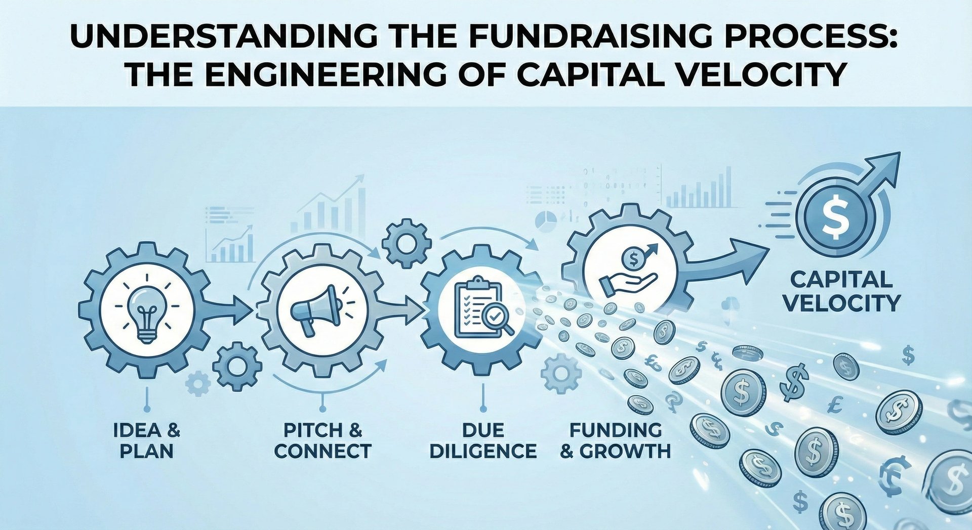 Fundraising process and capital velocity infographic.