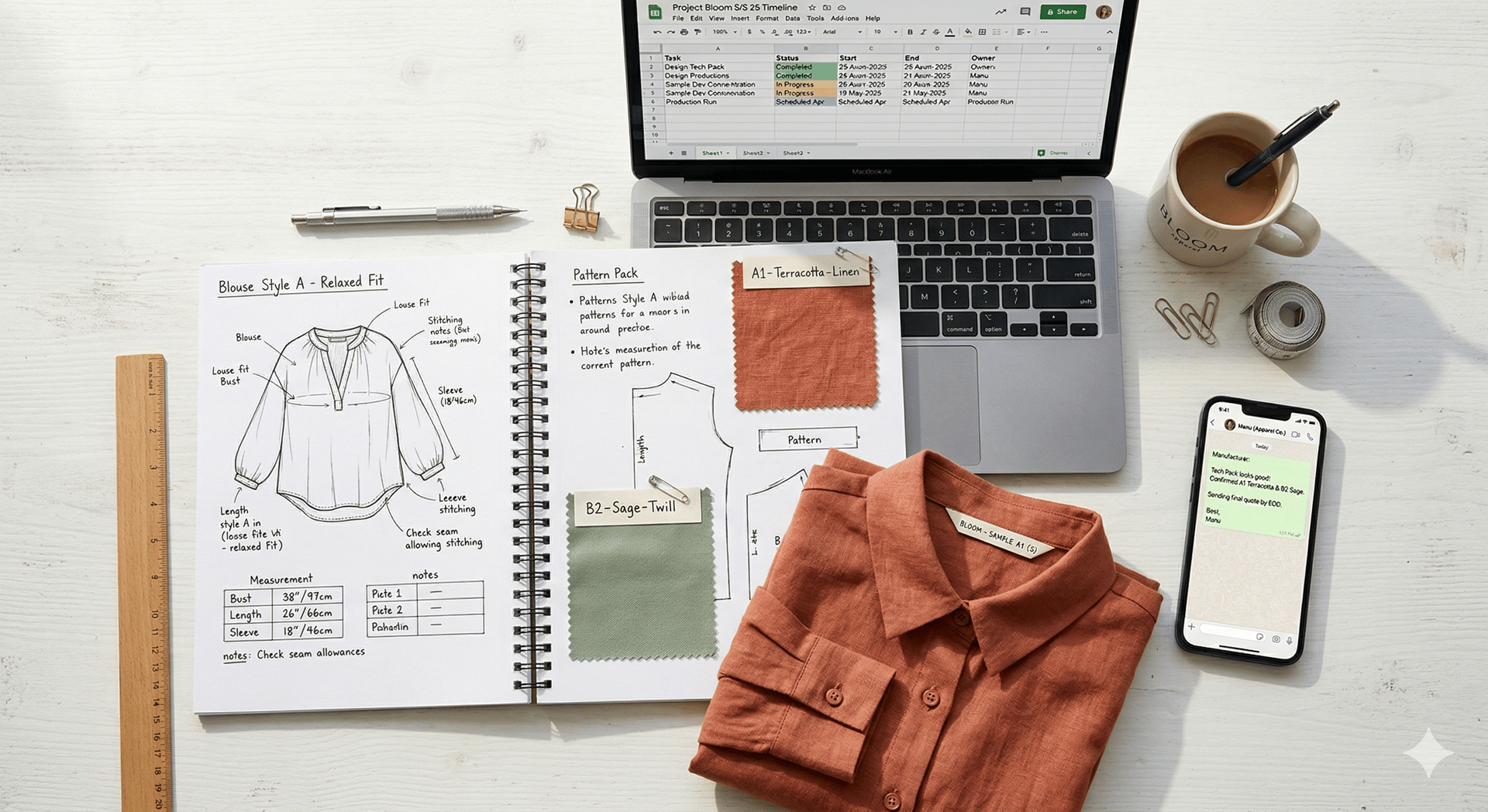 lothing brand startup tech pack and fabric swatches for private label production in India