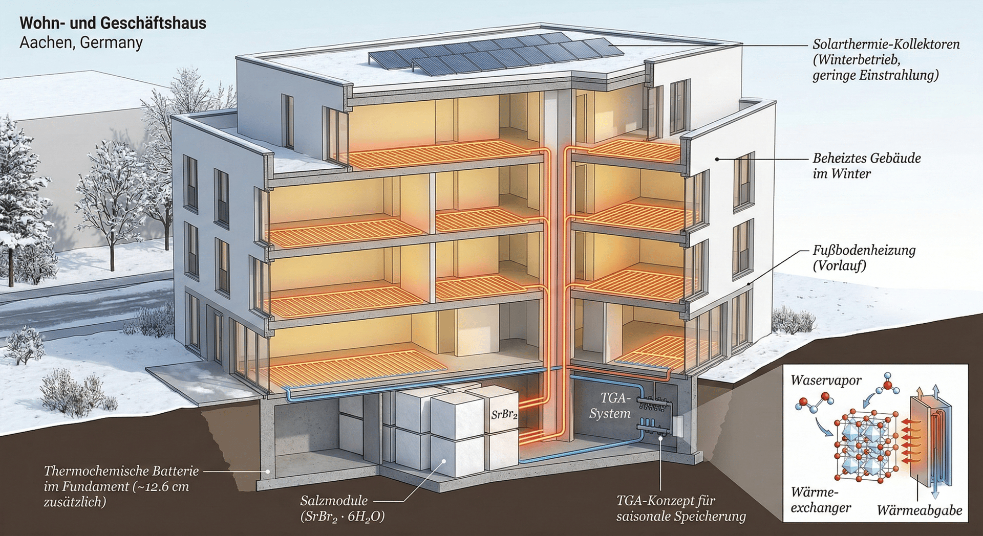 Thermochemische Wärmespeicherung im Neubau: Saisonale Solarenergie mit Strontiumbromid im Gebäudefun