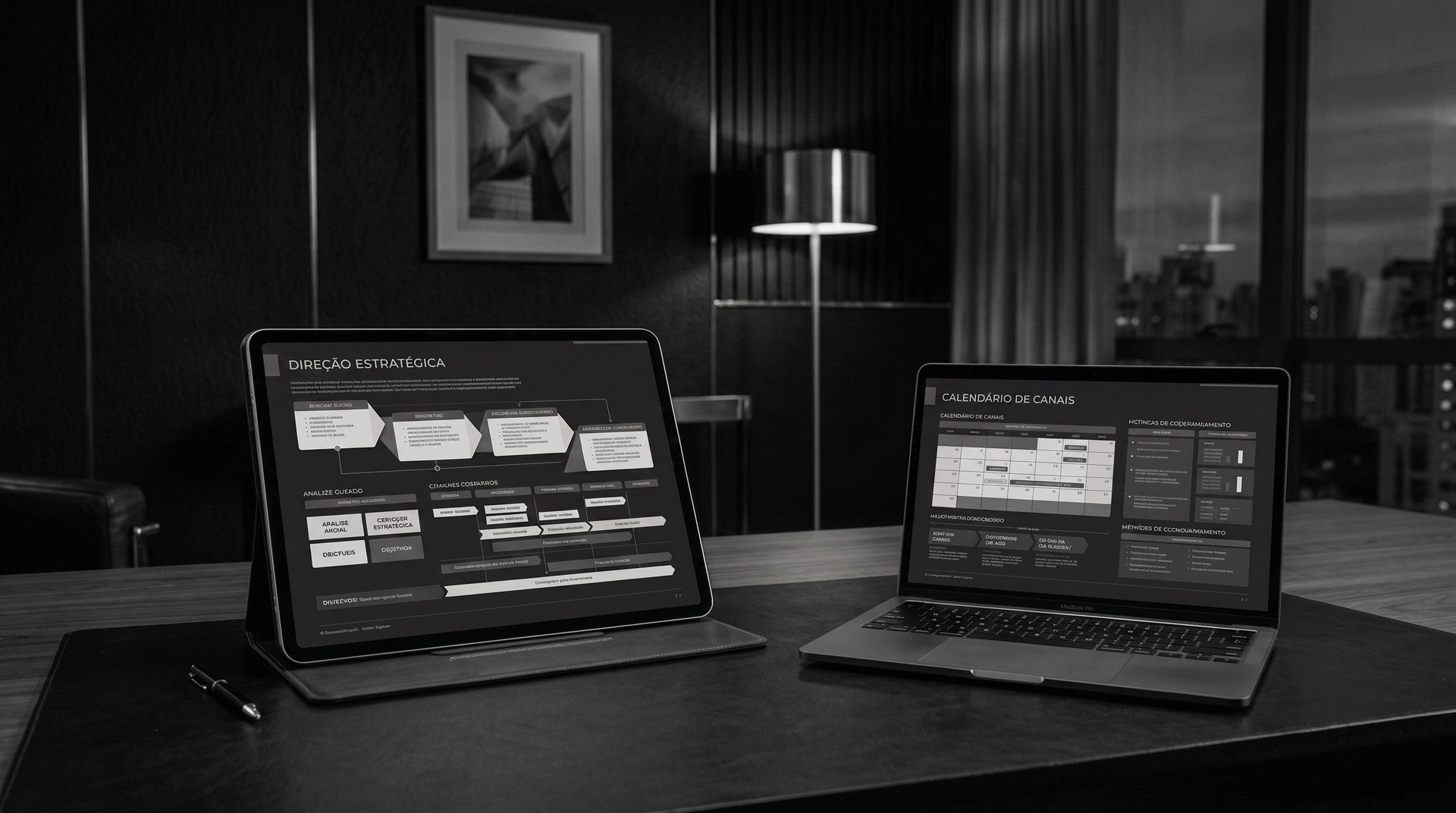 Calendário de canais do Plano de Ação em tela de notebook