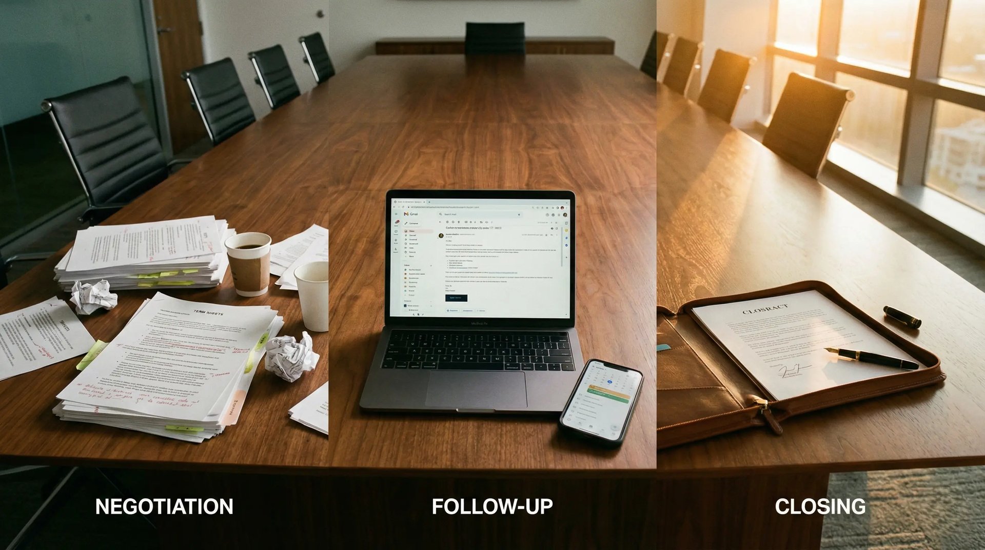The stages of successful business negotiation and closing rounds.