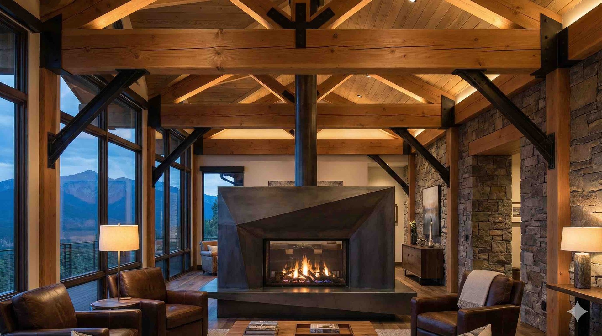 Custom metal fabricated metal support beams for nice home in Missoula