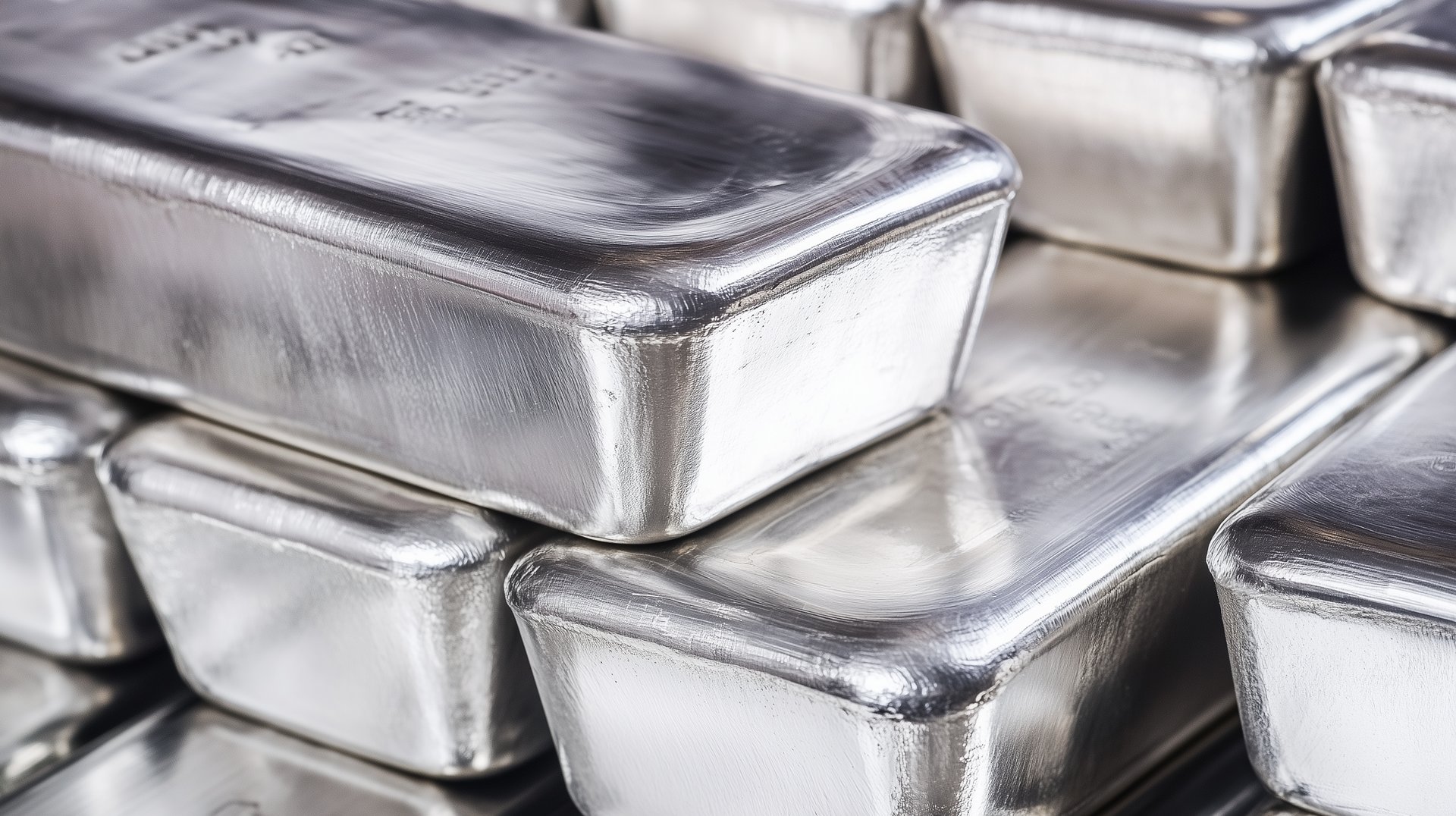 big silver bullion bars in stacks