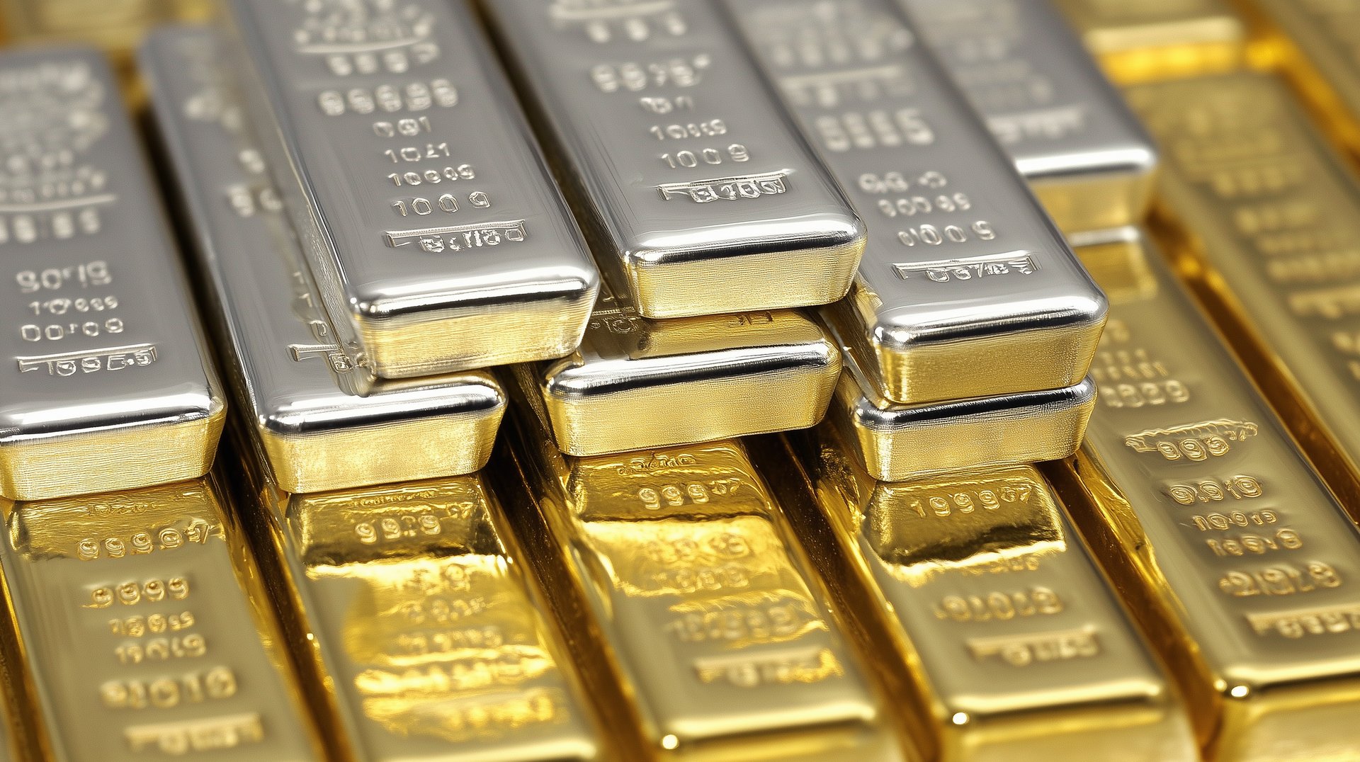 gold and silver bullion bars stacked