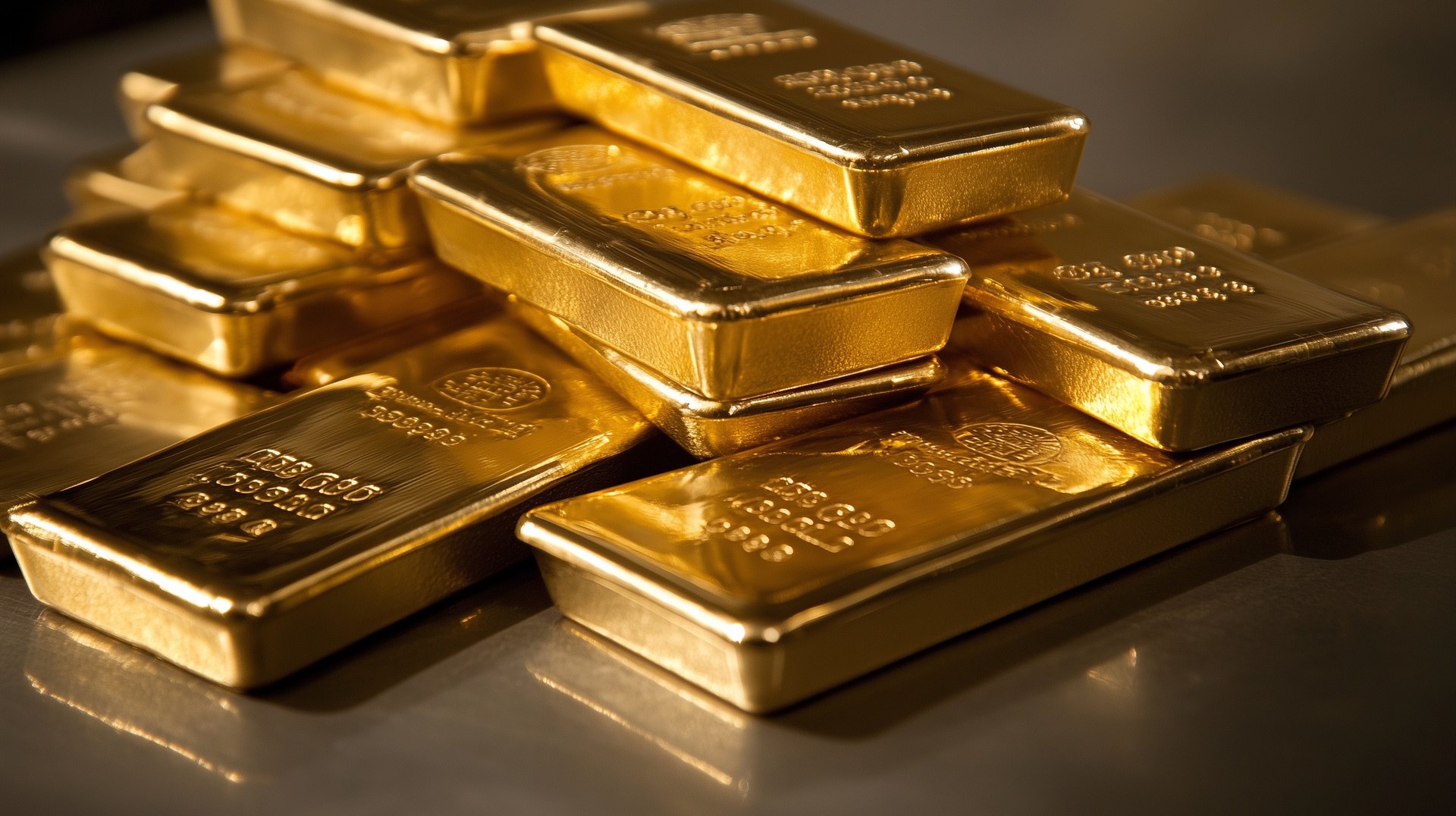 high quality gold bullion bars on a gray surface