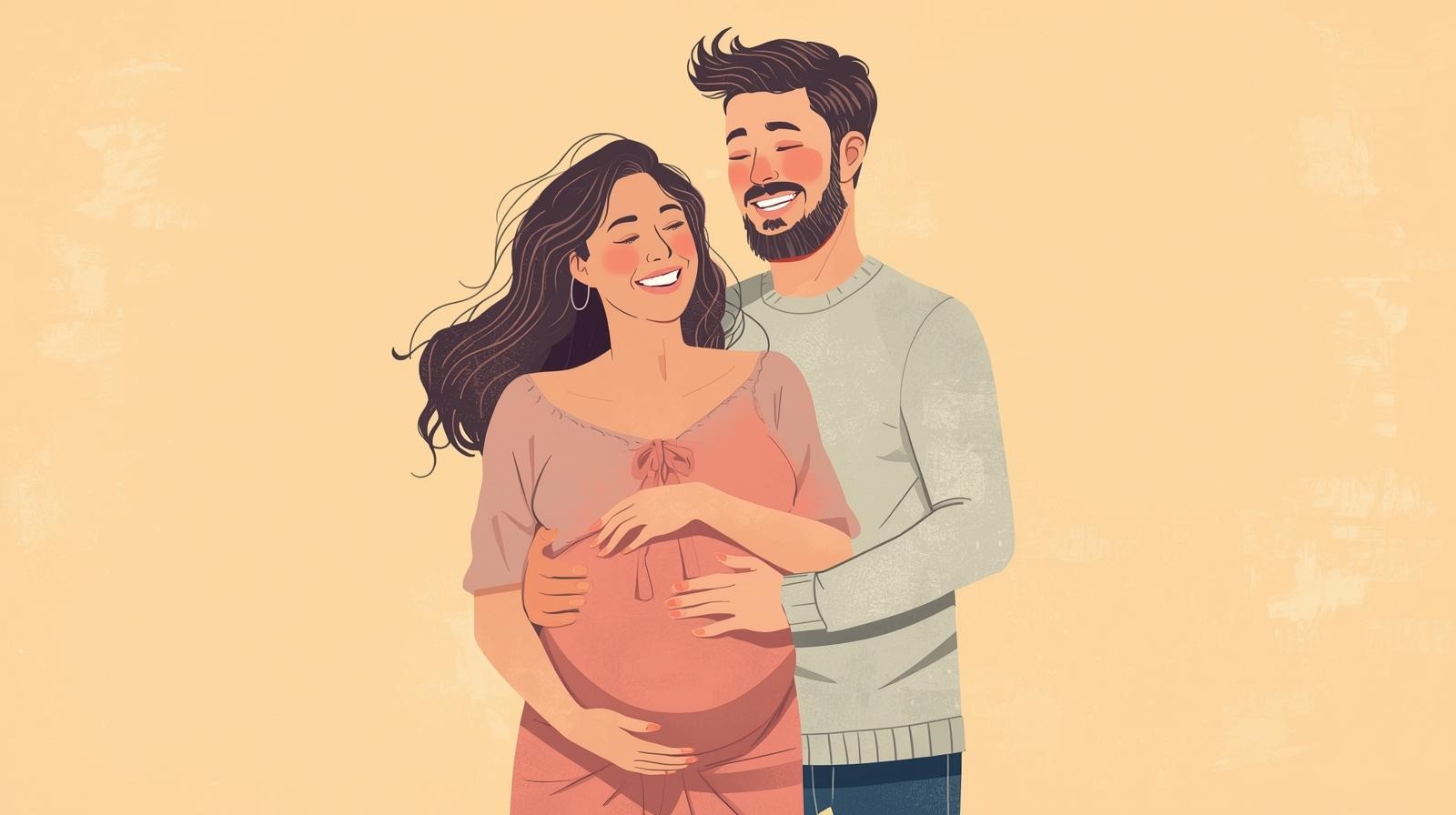 Pregnant woman and supportive partner, both happy