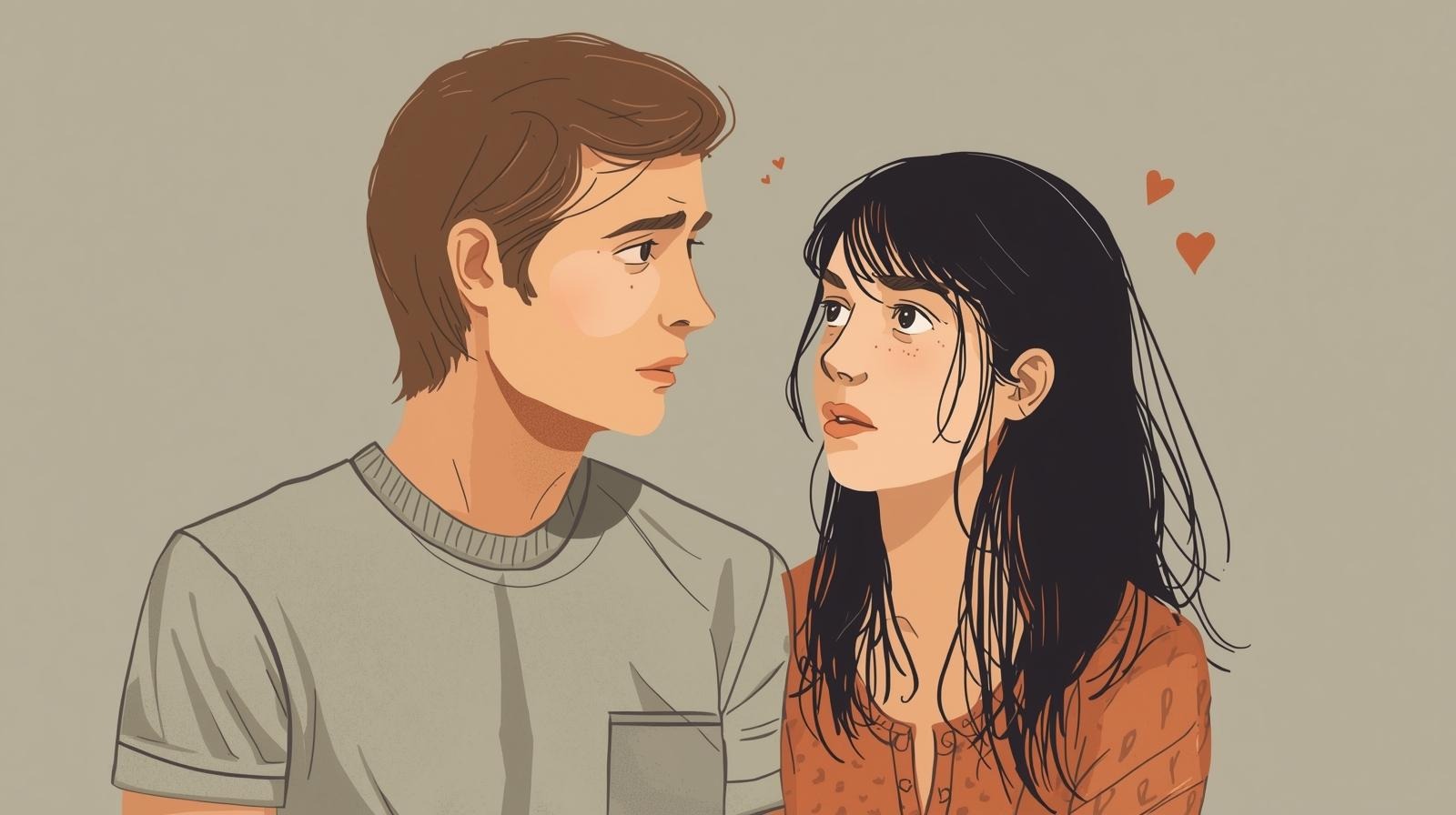 Illustration of male-female couple discussing HSV disclosure timing: research-backed recommendations